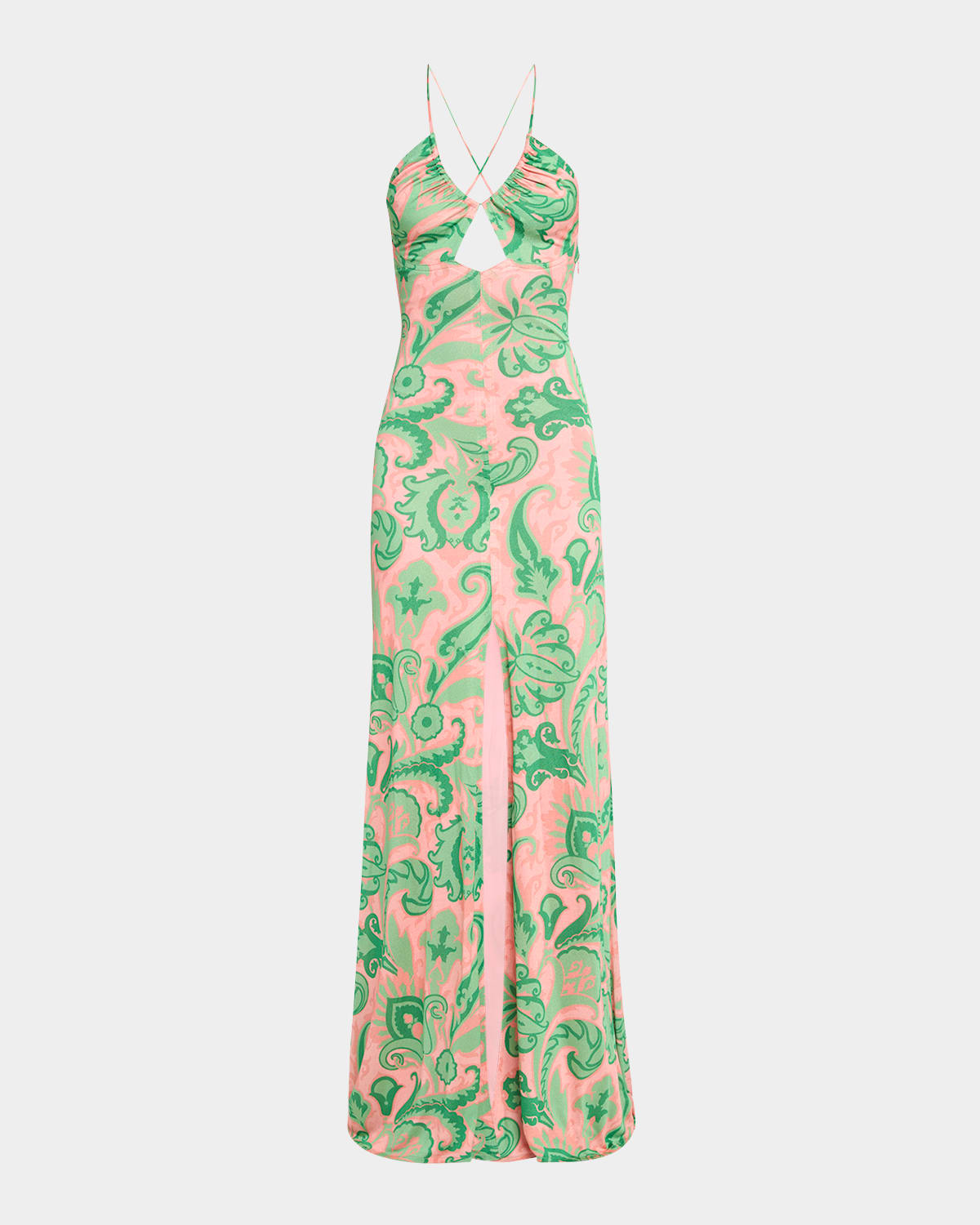 Pink Macroflower Jersey Shirred Keyhole Gown