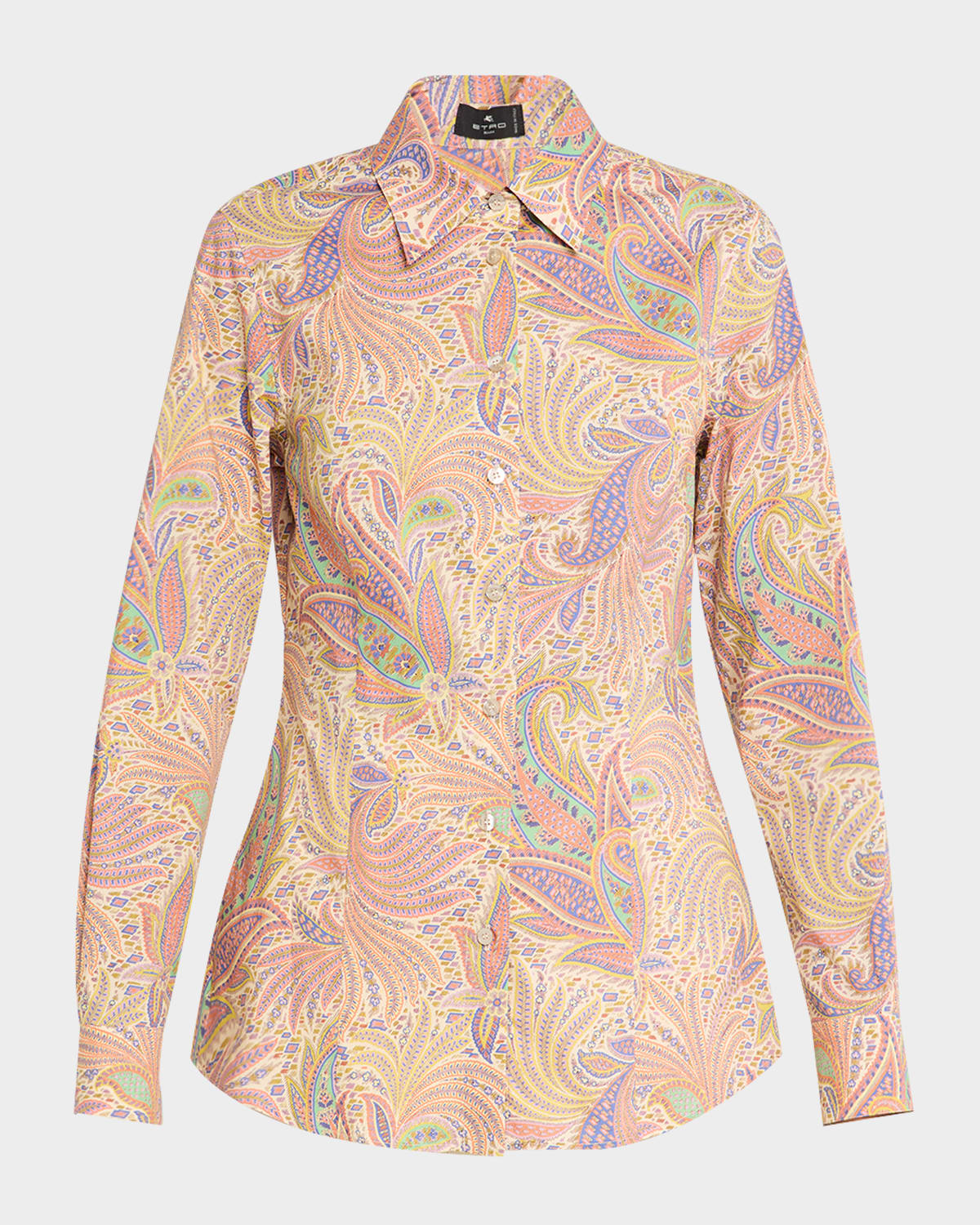 ETRO NEUTRAL ROMANTIC FOLIAGE COTTON POPLIN BUTTON-FRONT BLOUSE 