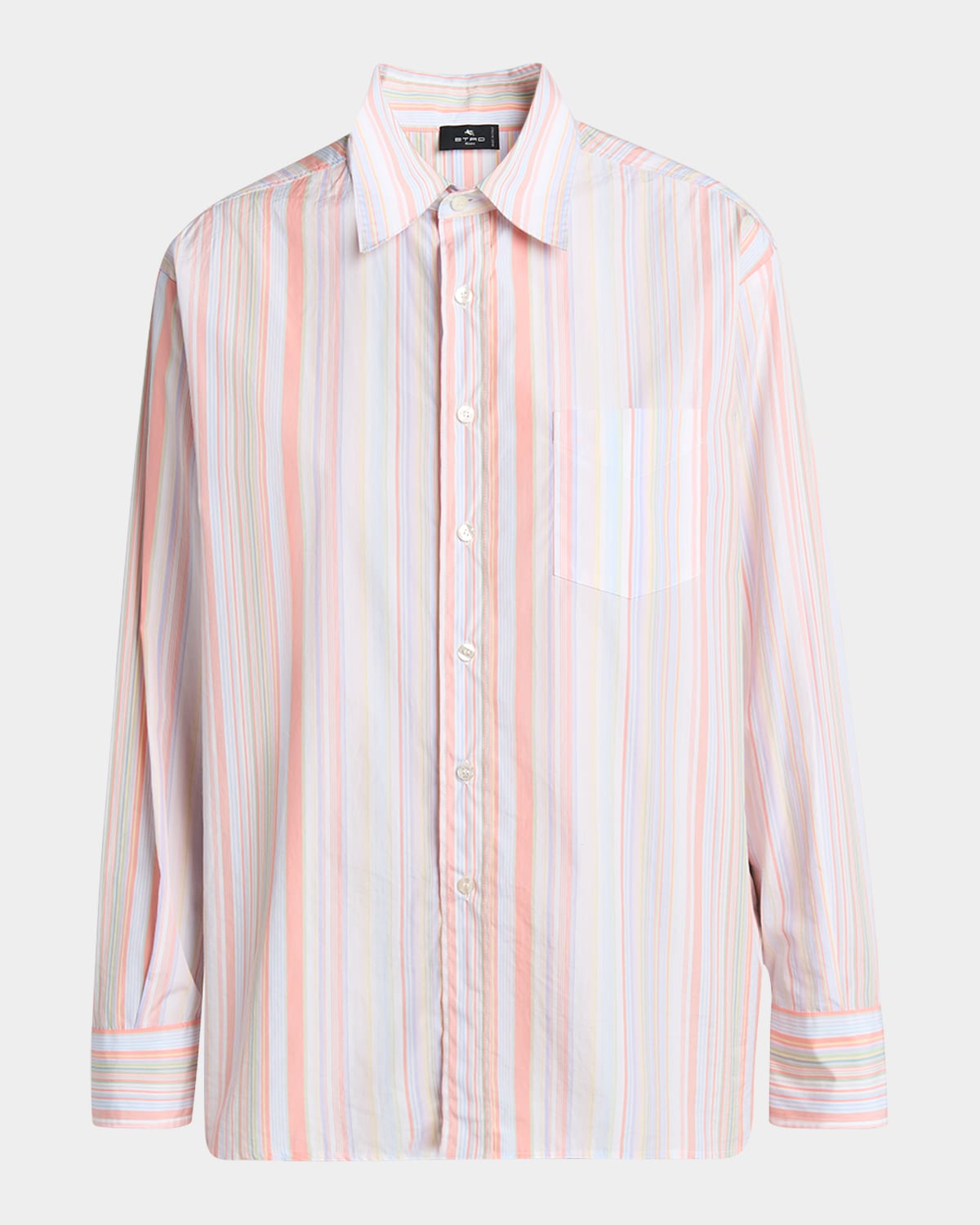 Silk Foulard-Panel Stripe Cotton Poplin Tunic Shirt