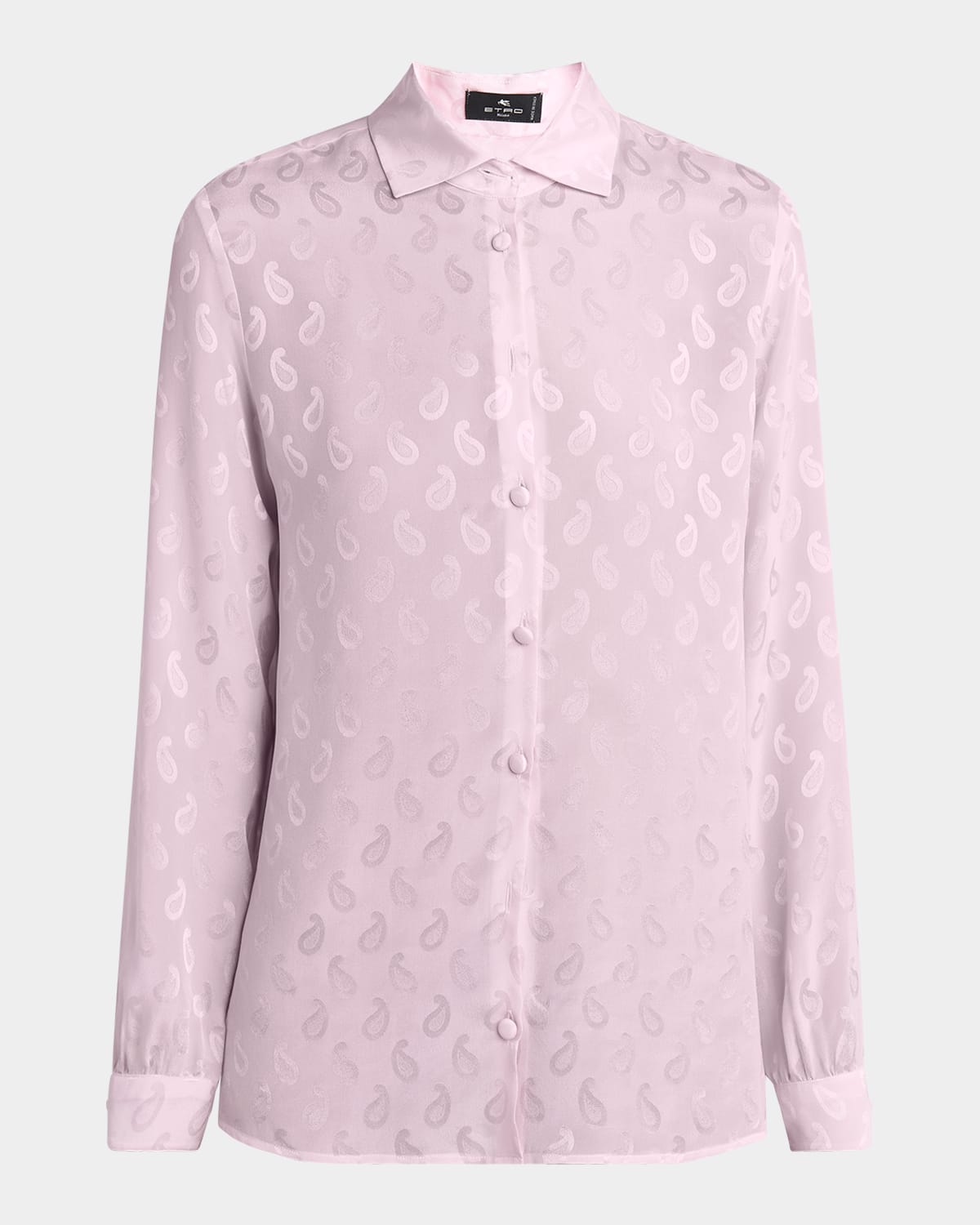 ETRO PINK PAISLEY SILK JACQUARD BUTTON-DOWN BLOUSE 