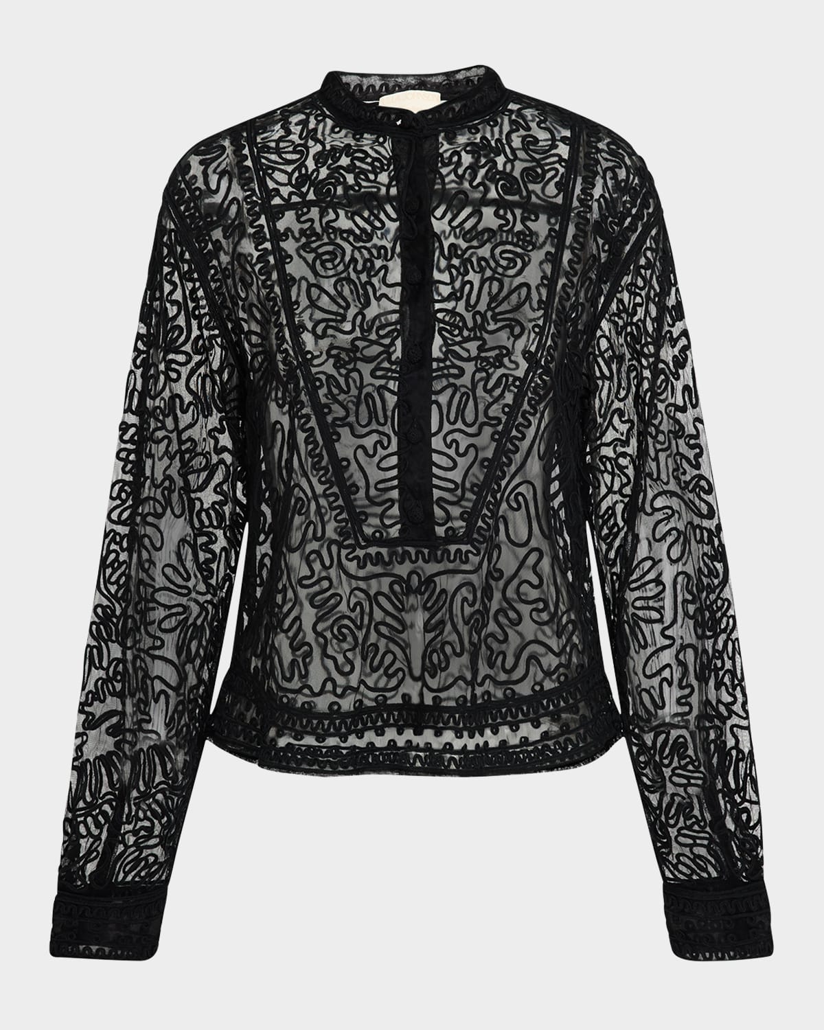 ULLA JOHNSON ESME SHEER EMBROIDERED BLOUSE 