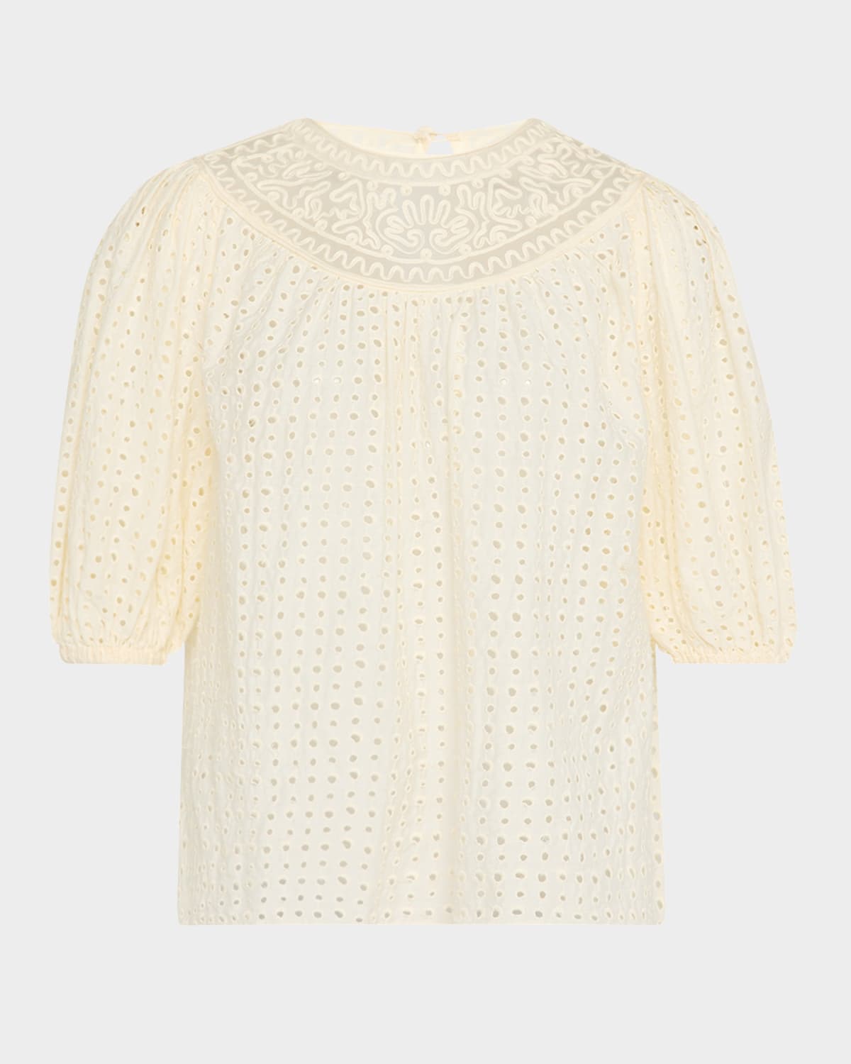 Shop Ulla Johnson Amina Eyelet Puff-sleeve Top In Ivory