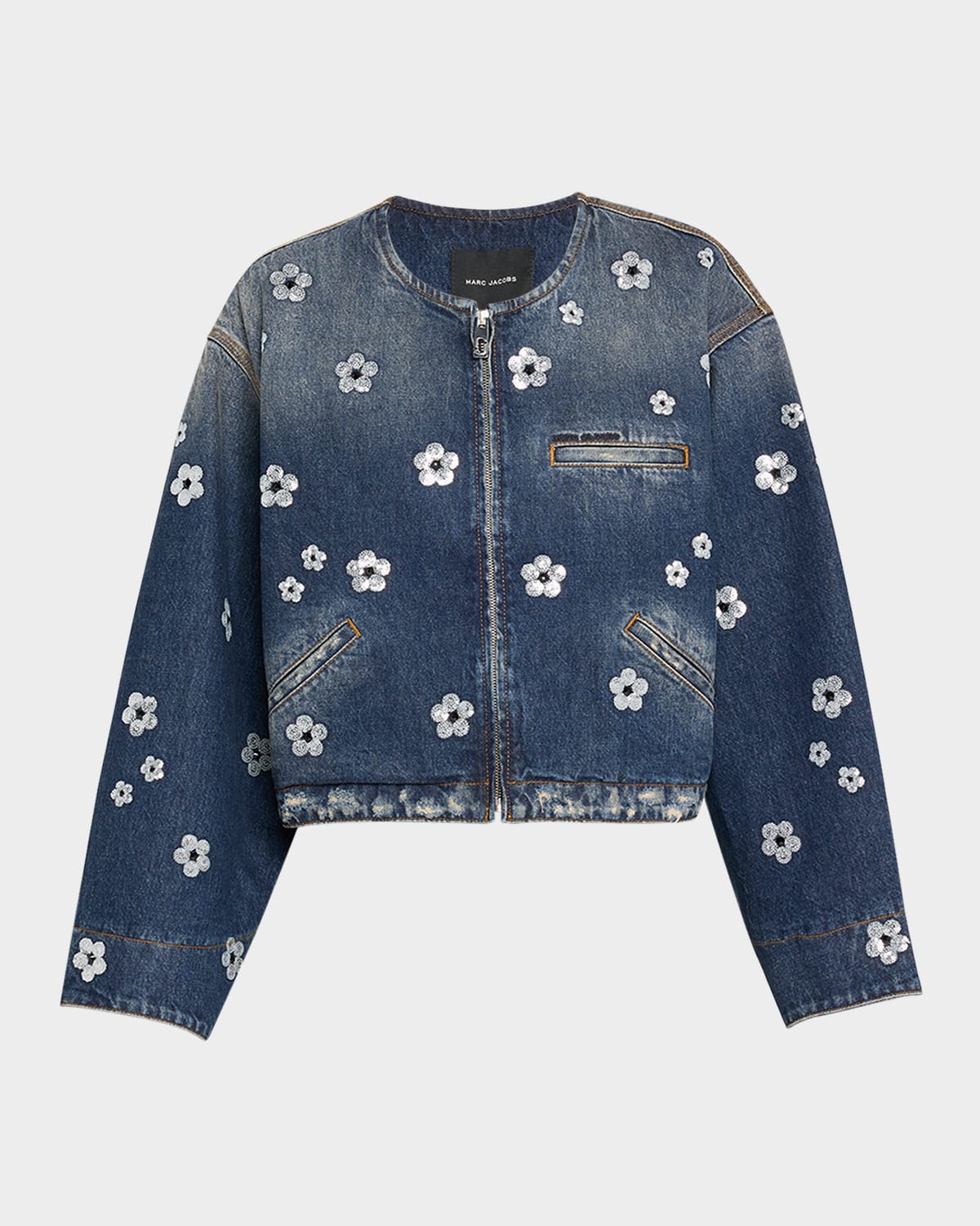 MARC JACOBS DAISY SEQUINED DENIM CROP JACKET 
