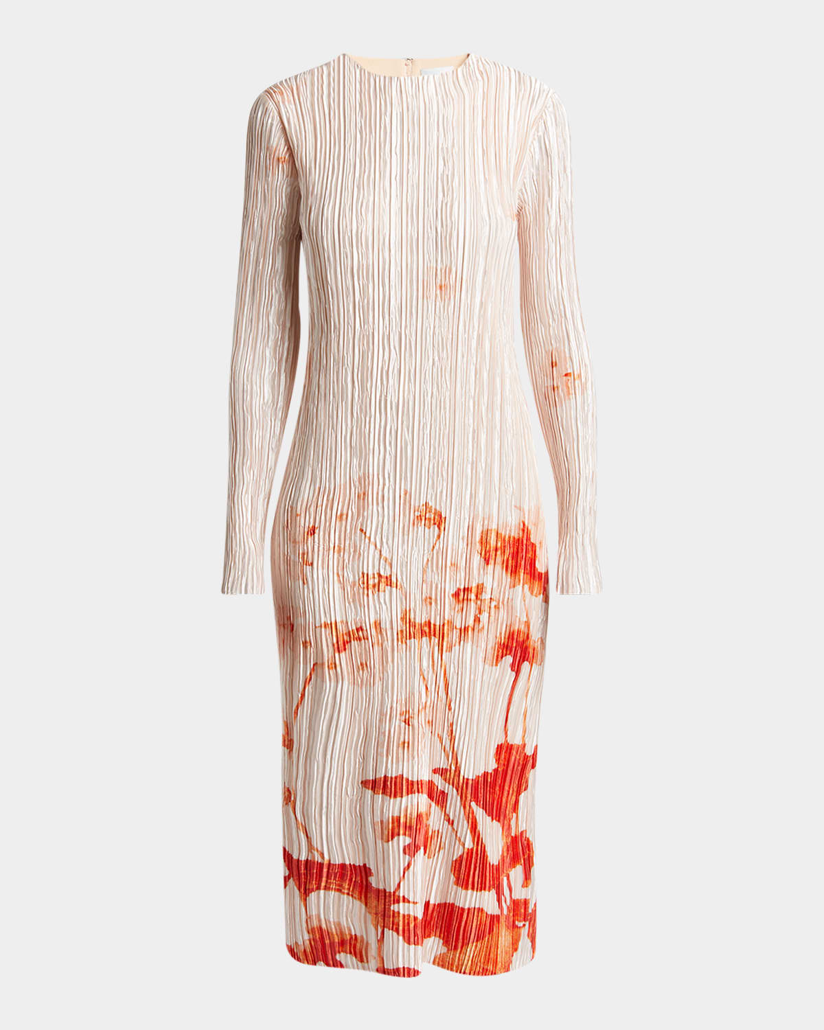 ERDEM FLORAL-PRINT PLISSE SILK LONG-SLEEVE MIDI DRESS 