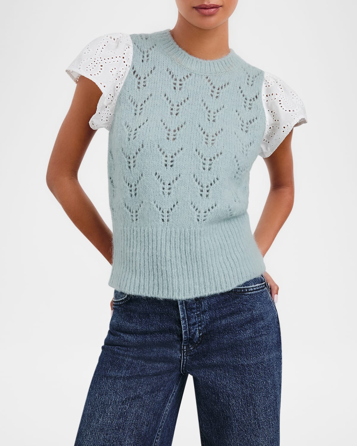 RAILS EVERLY POINTELLE KNIT FLUTTER-SLEEVE TOP 