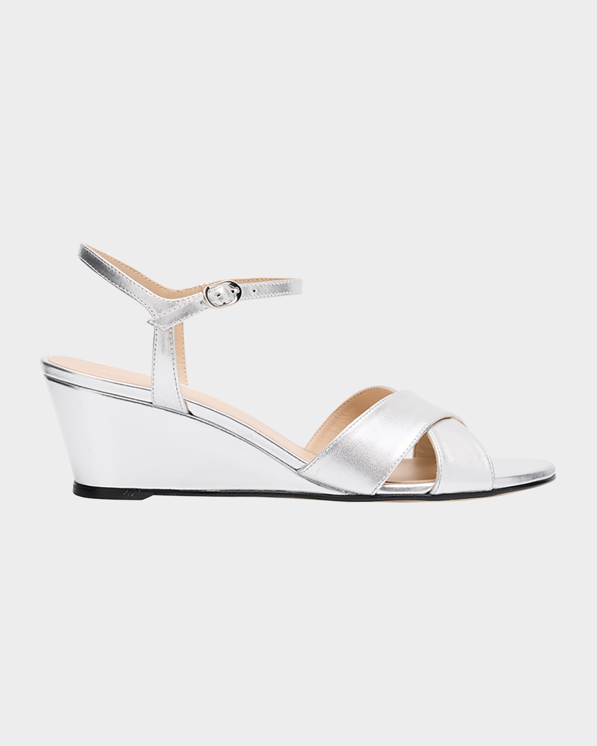 Stuart Weitzman Dayna Metallic Crisscross Wedge Sandals In Silver