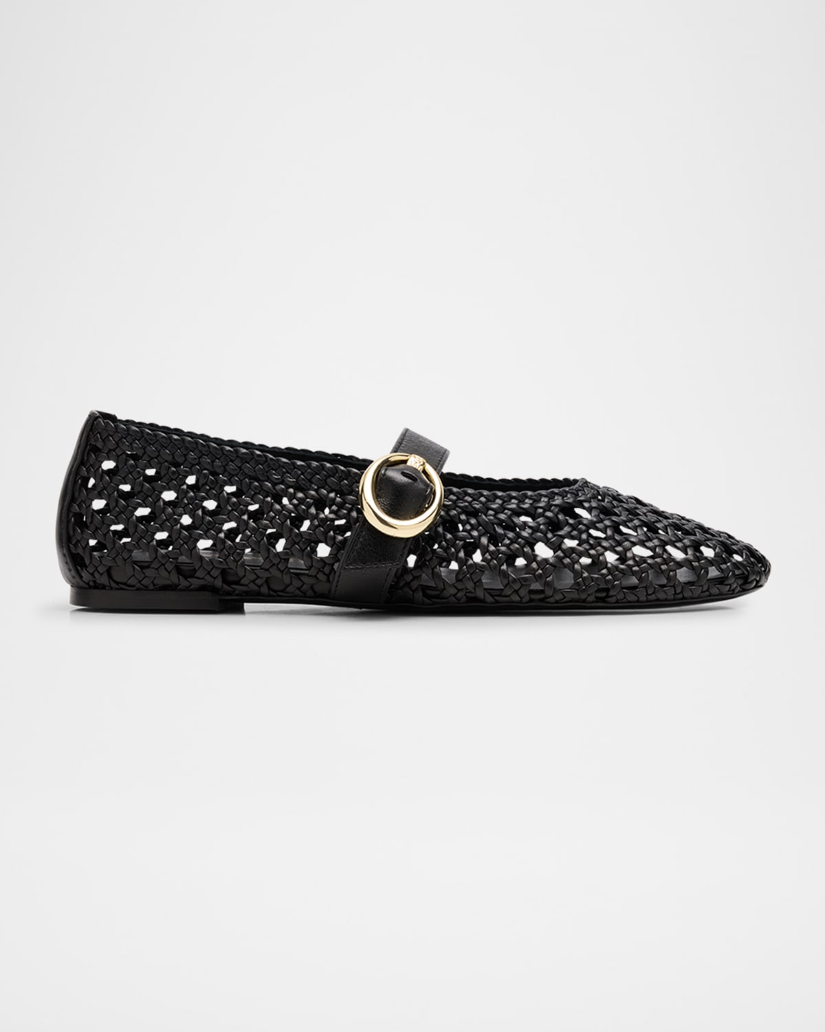 Shop Stuart Weitzman Thea Woven Leather Mary Jane Ballerina Flats In Black