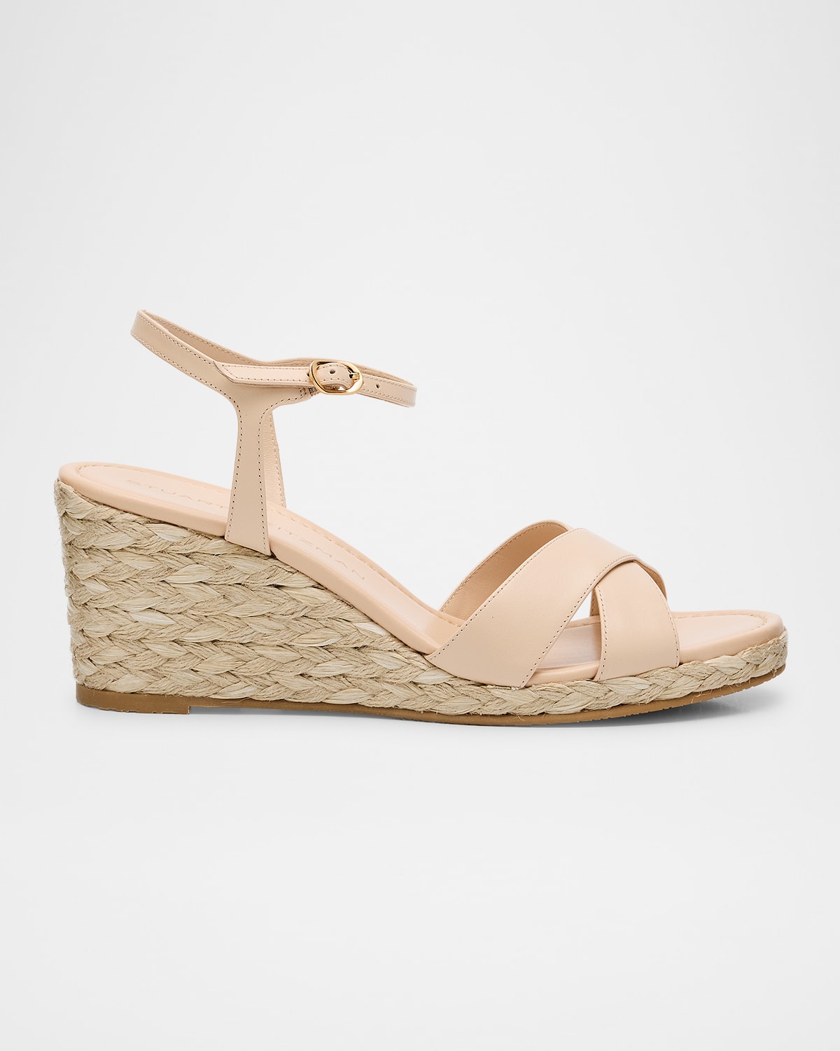 Stuart Weitzman Dayna Leather Crisscross Espadrille Sandals In Barely Beigenatural