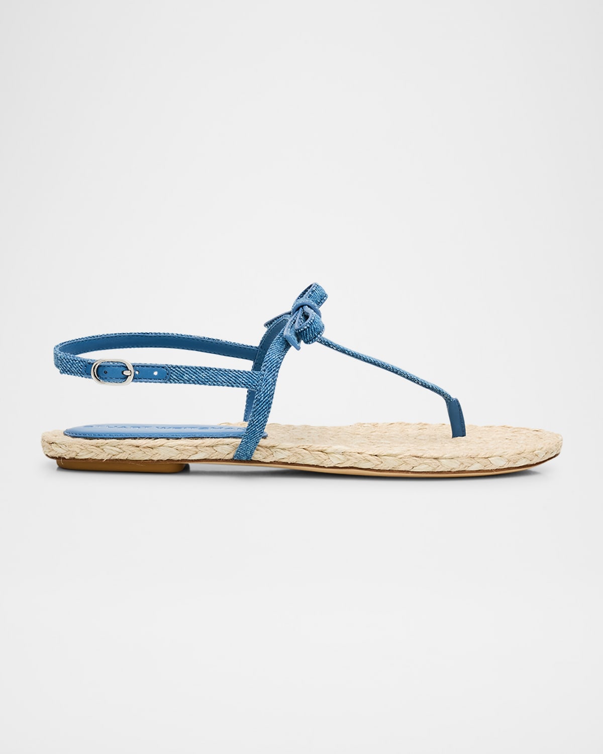 Stuart Weitzman Felicity Denim Bow T-strap Sandals In Washednatural