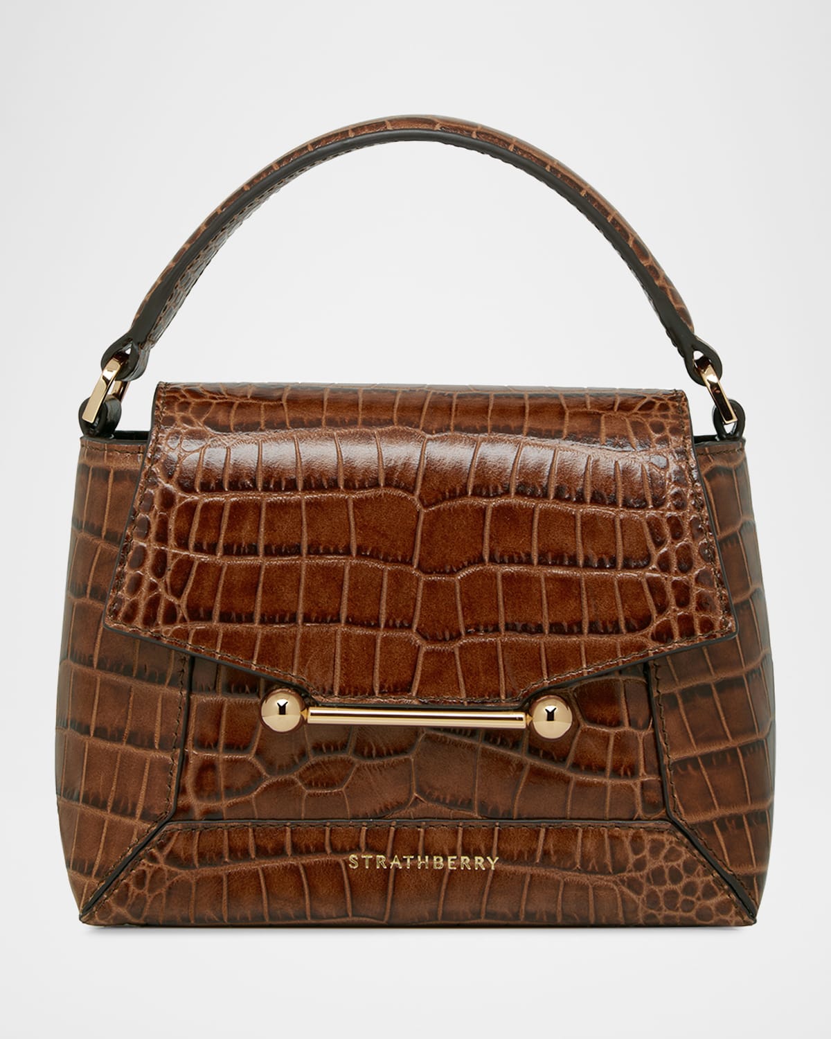 Strathberry Mosaic Nano Croc Leather Top-handle Bag In Walnut