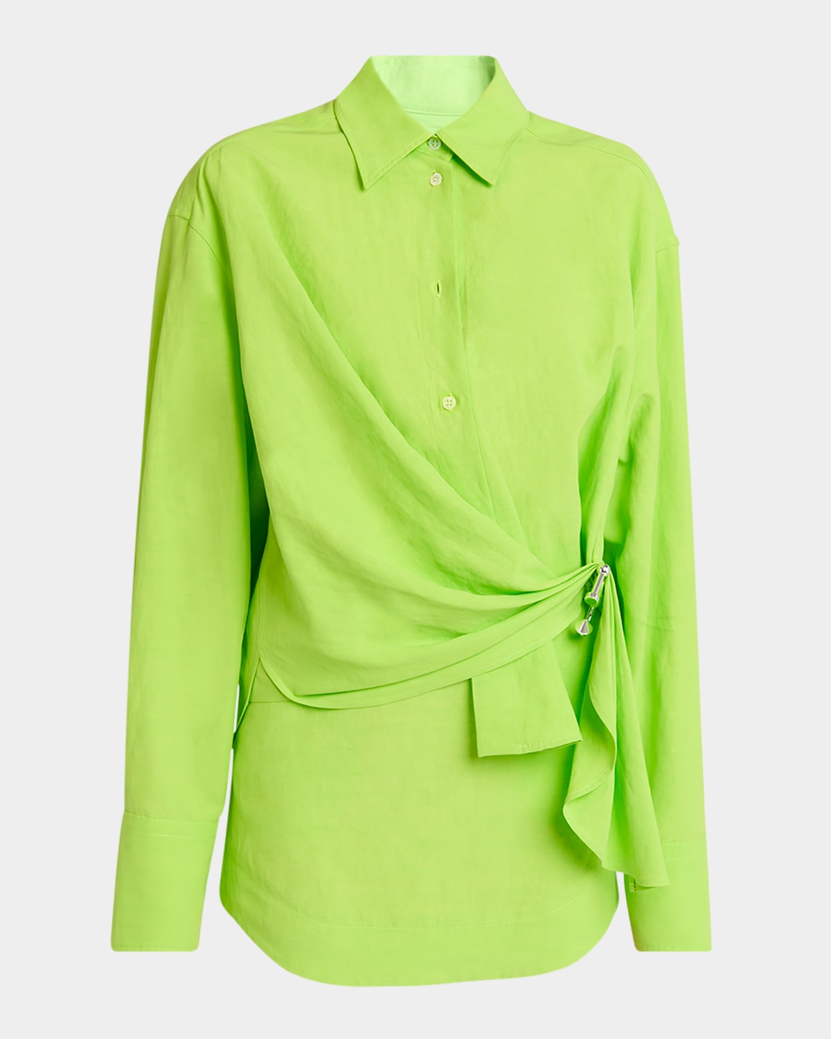 Jw Anderson Draped Twisted Button-down Shirt In Lime