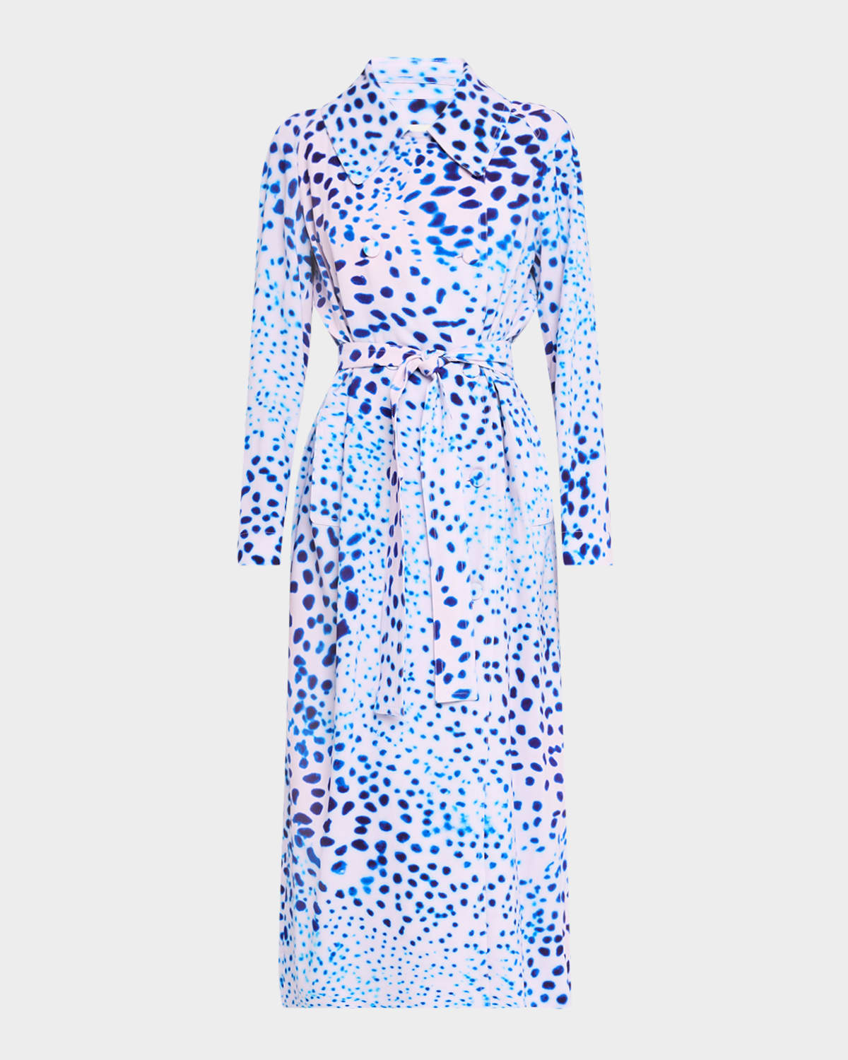 Shop Dries Van Noten Rolana Spotted Belted Coat In Blue