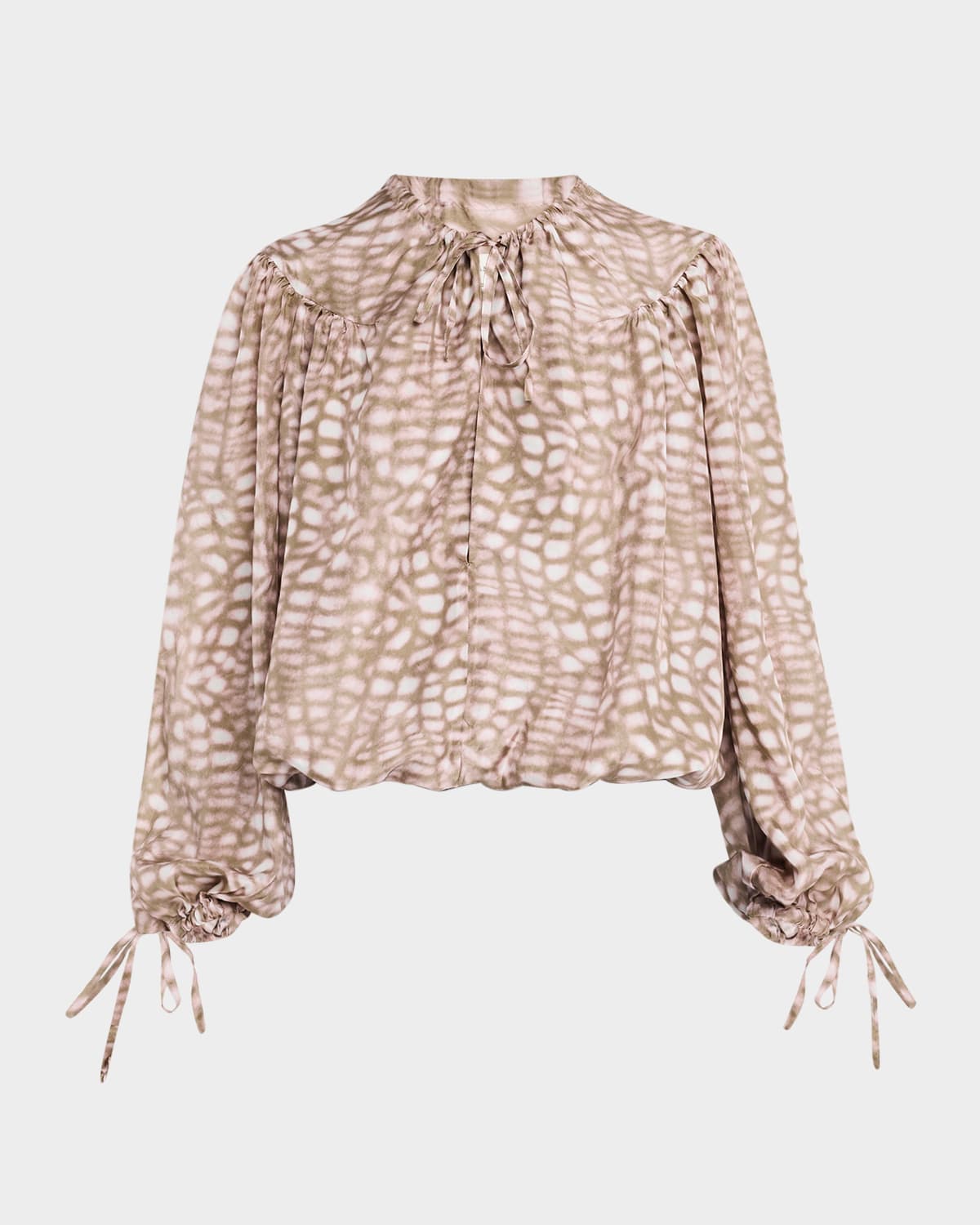 Shop Dries Van Noten Catti Printed Balloon-sleeve Silk Blouse In Blush