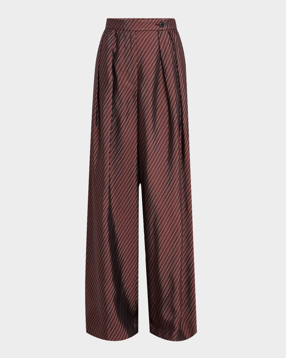 Dries Van Noten Wide Burgundy Trousers With Stripes And Pleats Women In Burgundy
