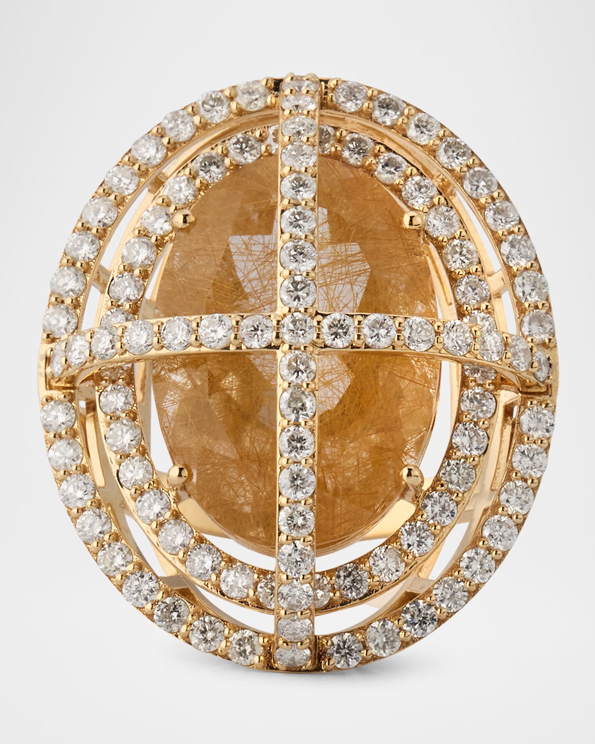 14K Yellow Gold Rutilated Quartz and Diamond Ring
