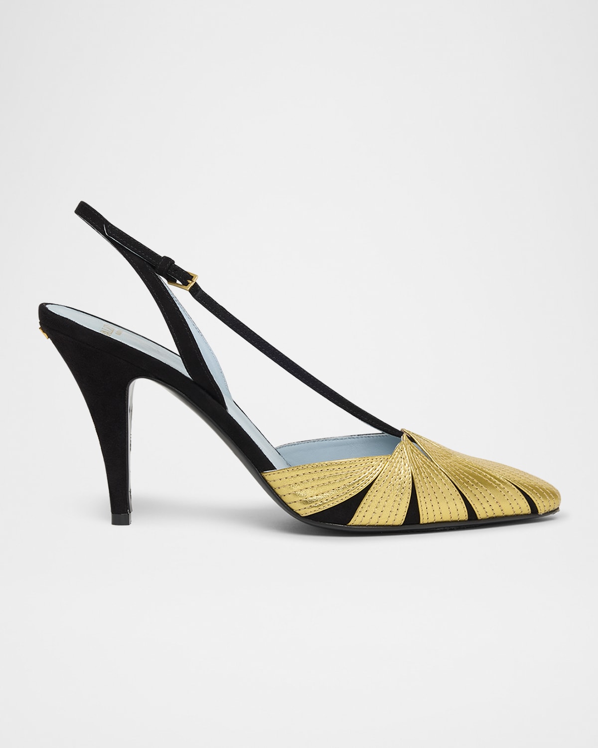 Shop Valentino Foliage Slingback Pumps In Nero/old Gold