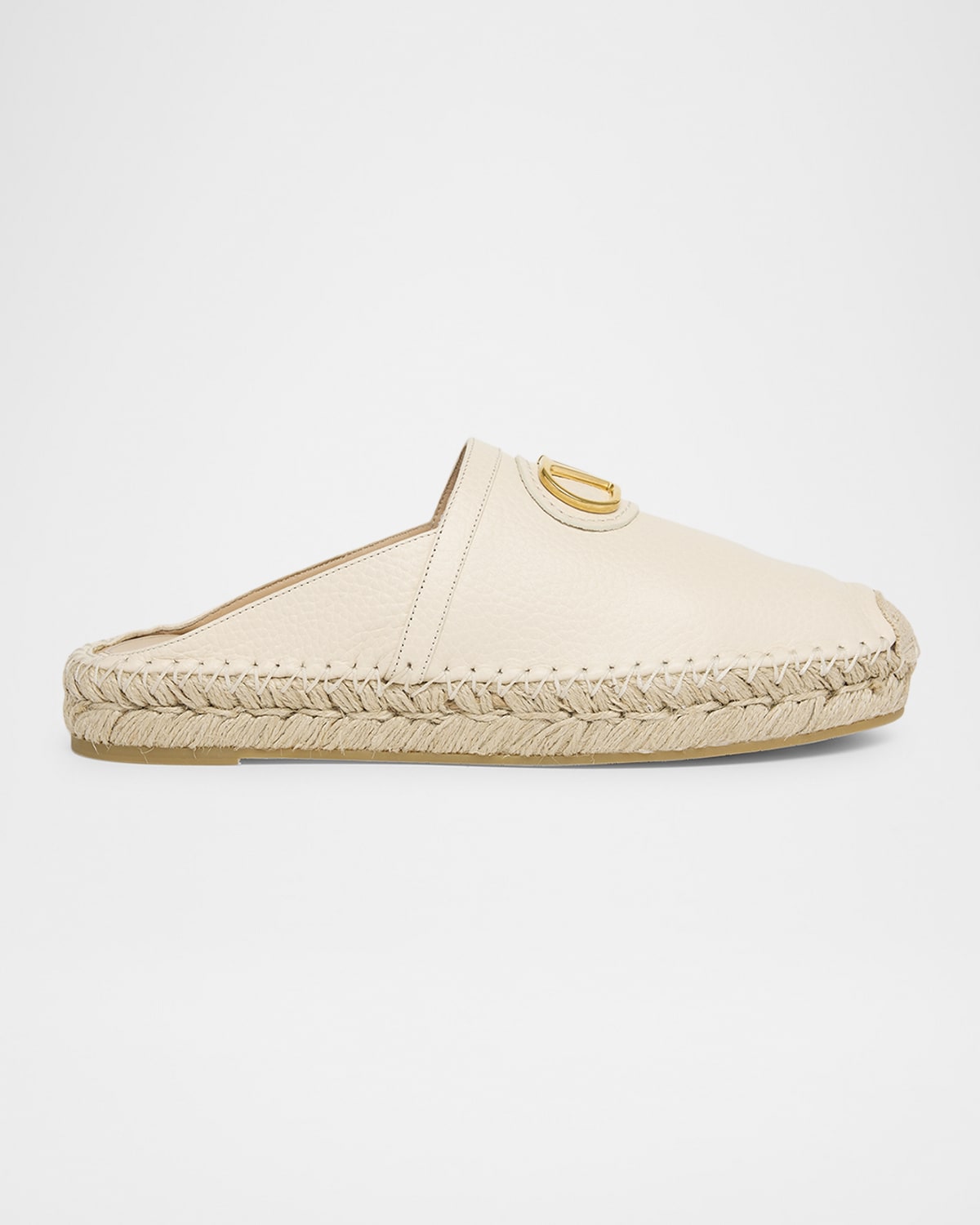 Shop Valentino Vlogo Leather Medallion Espadrille Mules In I16 Light Ivory