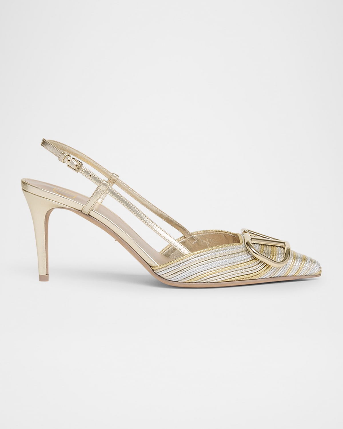 Valentino Vlogo Signature Leather Slingback Pumps In Bj1 Silver/platino/antique Brass Light