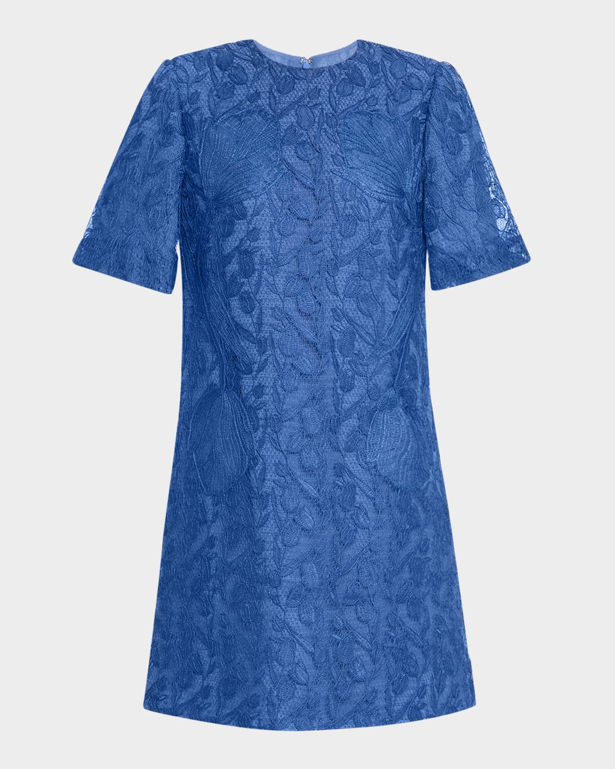 Shop Lela Rose Rachel Tulip Lace Short-sleeve Mini Tunic Dress In Cornflower