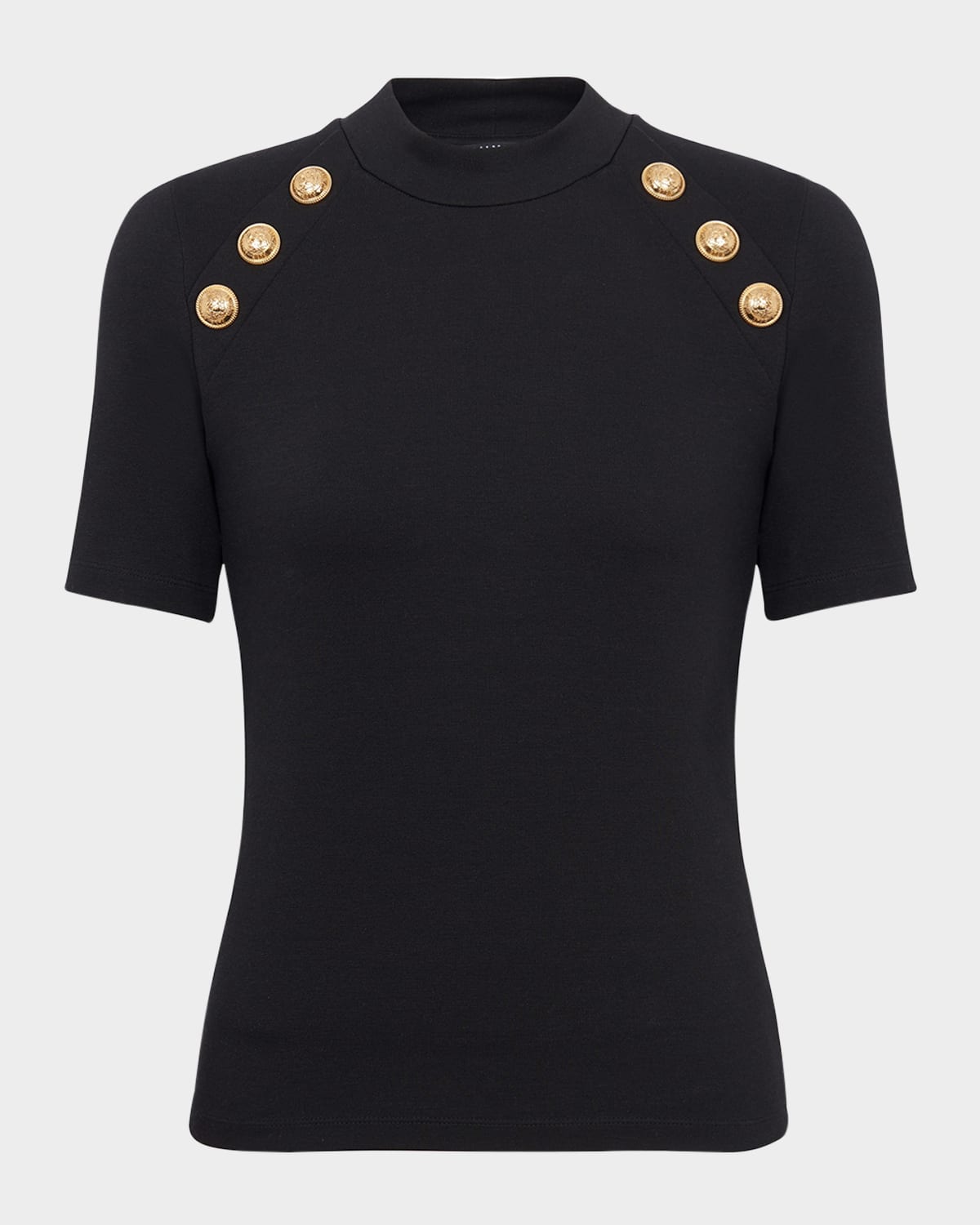 Balmain Sleeveless Black Crop Knit Top With Gold Buttons In Black