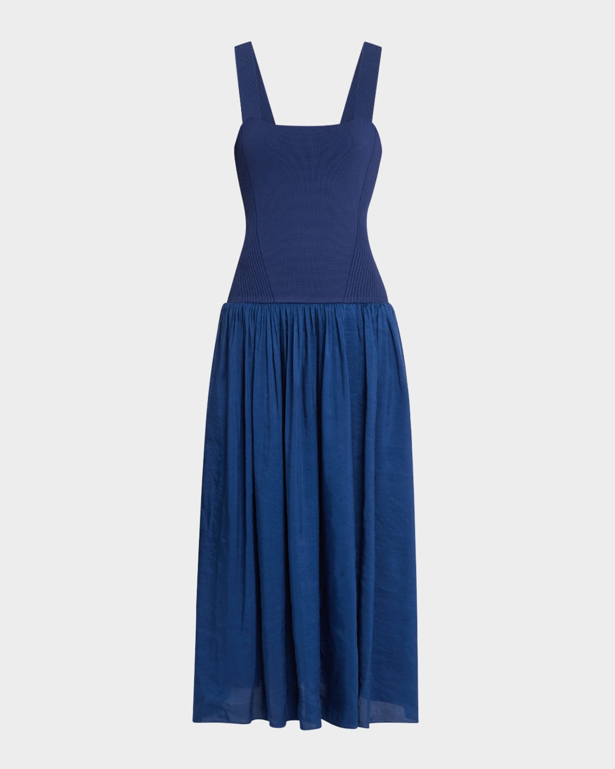 La Ligne Henriette Mixed-media Tank Top Dress In Indigo