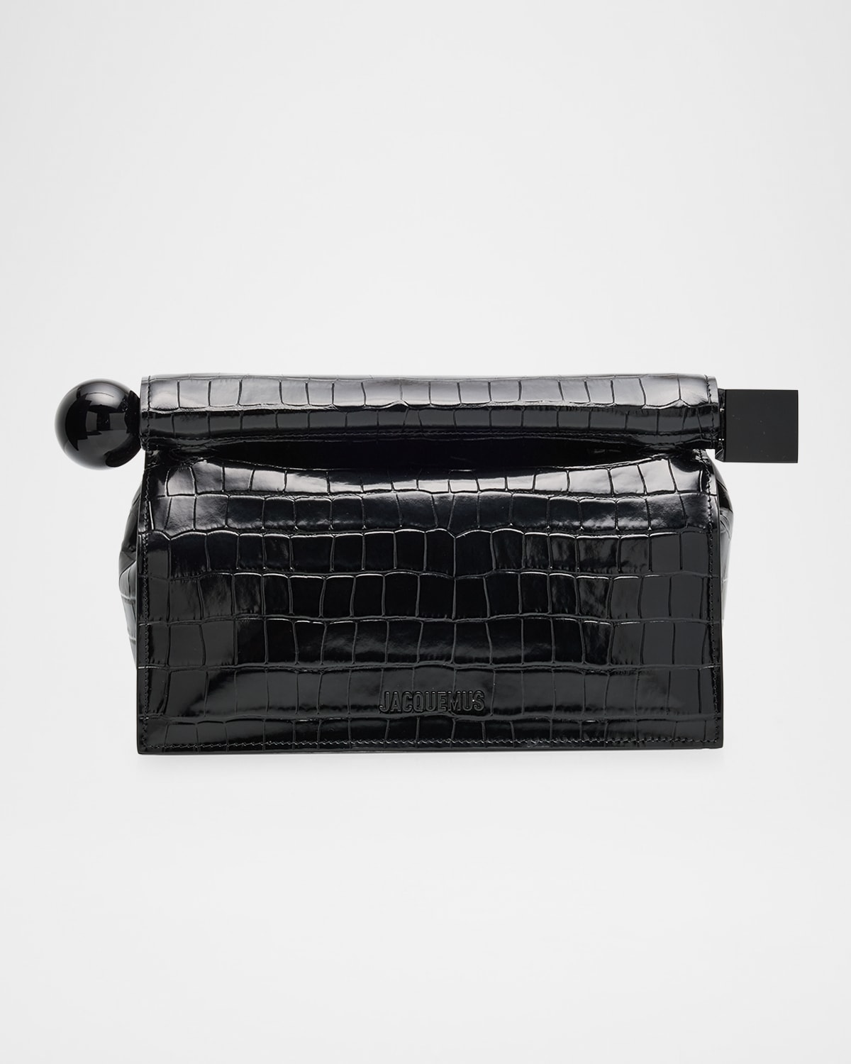 Jacquemus La Pochette Rond Croc-embossed Clutch Bag In Black