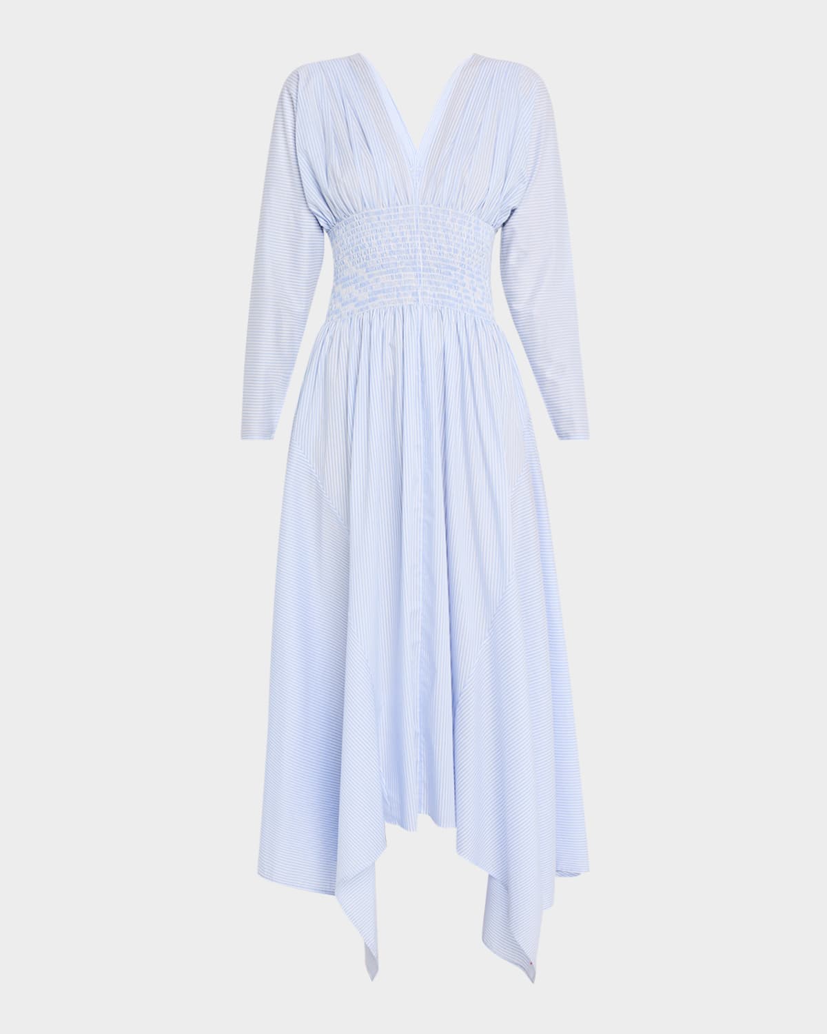 Camicia Shirred Striped Cotton Poplin Maxi Dress
