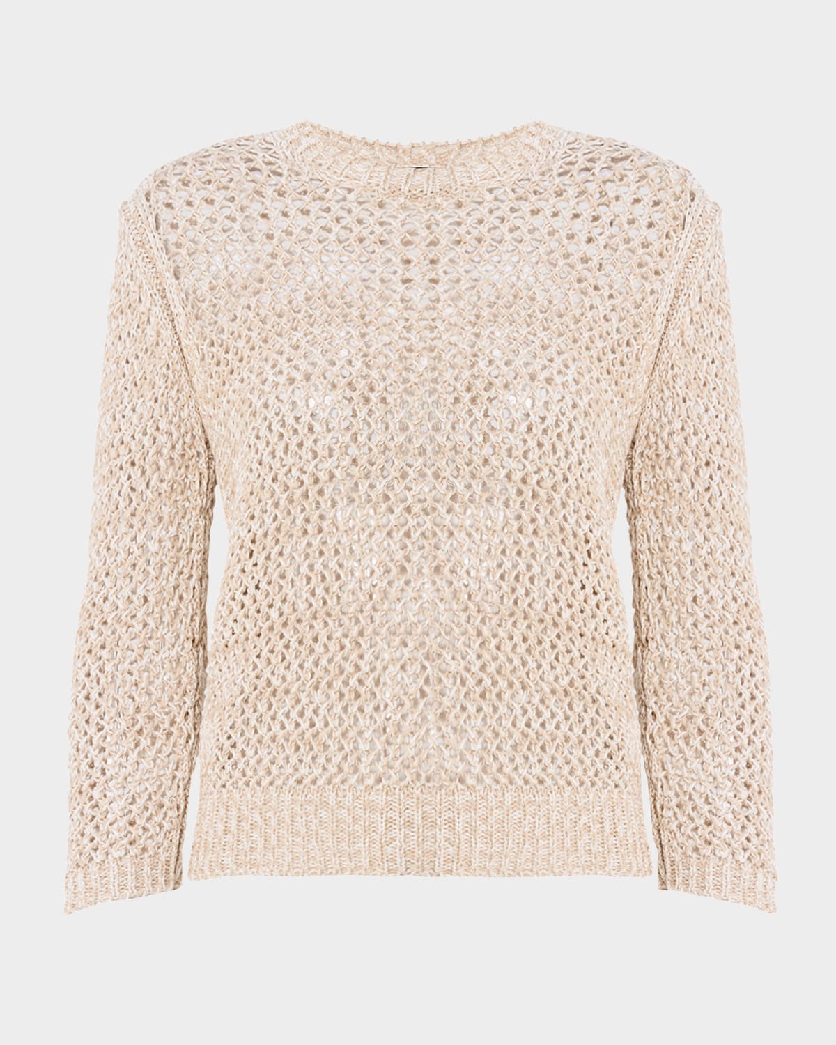 Shop Fabiana Filippi Crewneck Cotton Mesh Knit Sweater In Biancogreige