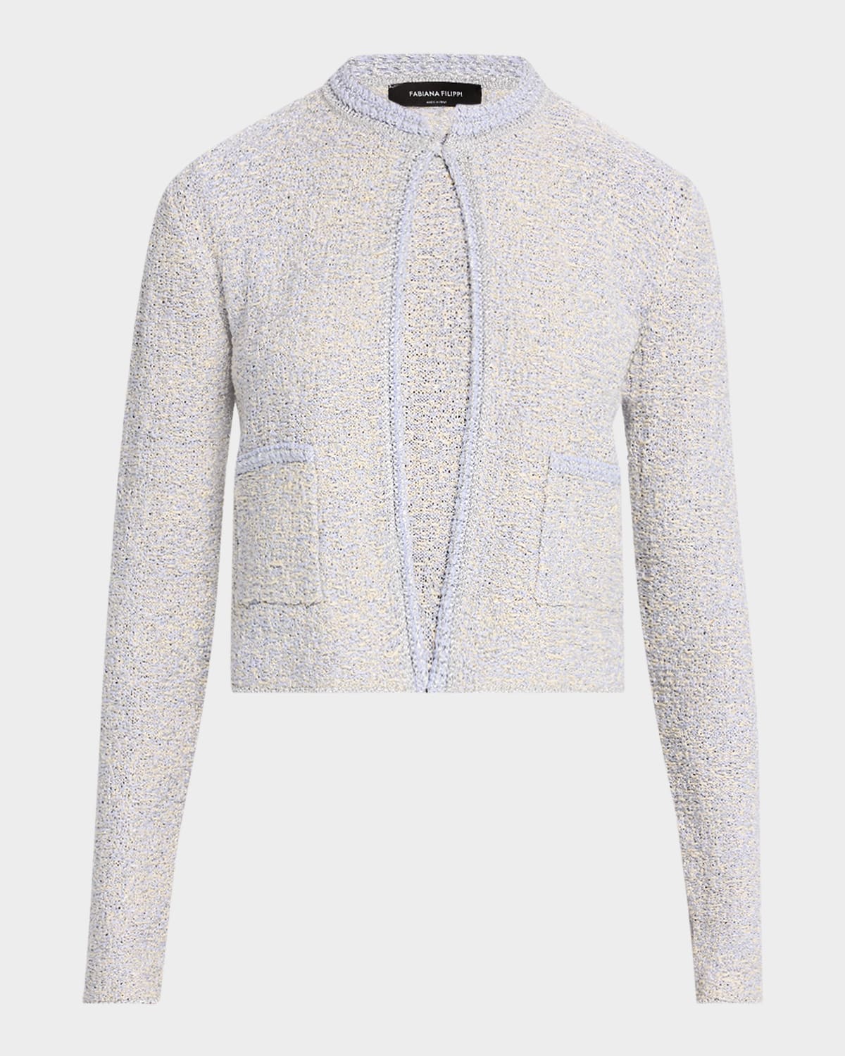 Fabiana Filippi Crewneck Metallic Tweed Cardigan In Vanigliamalva