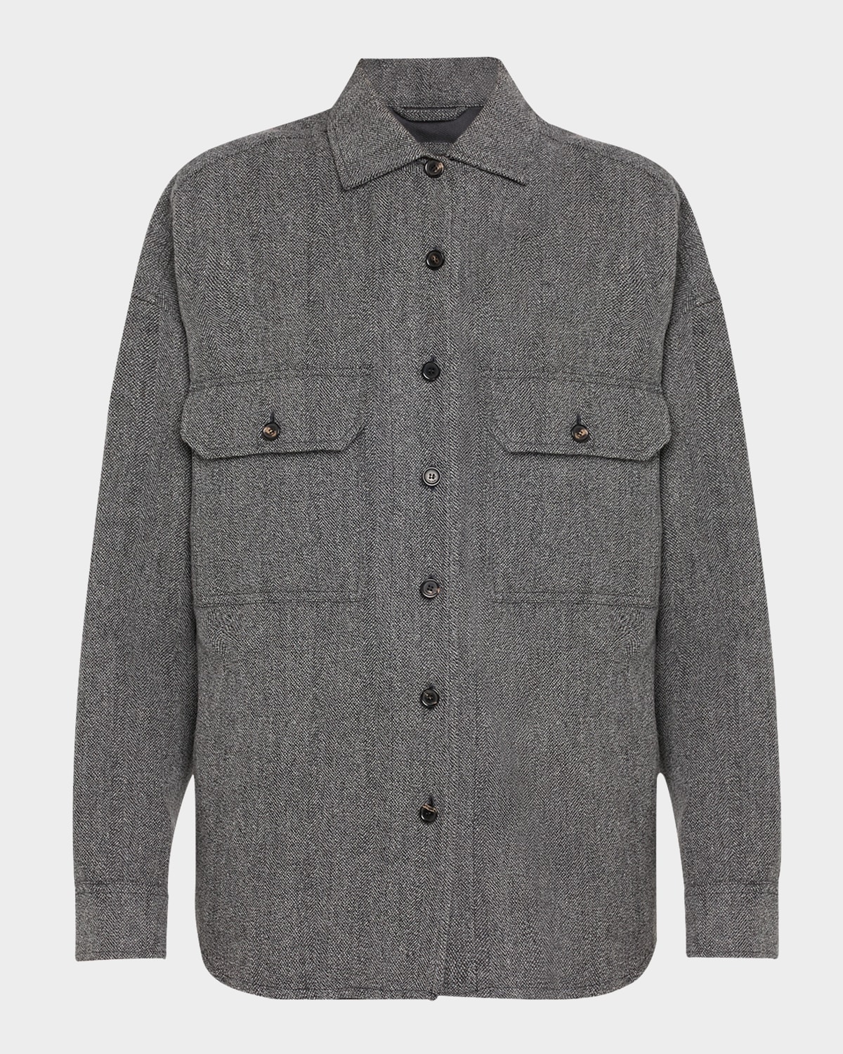 Loro Piana Darby Button Down Wool Cashmere Overshirt In Blue