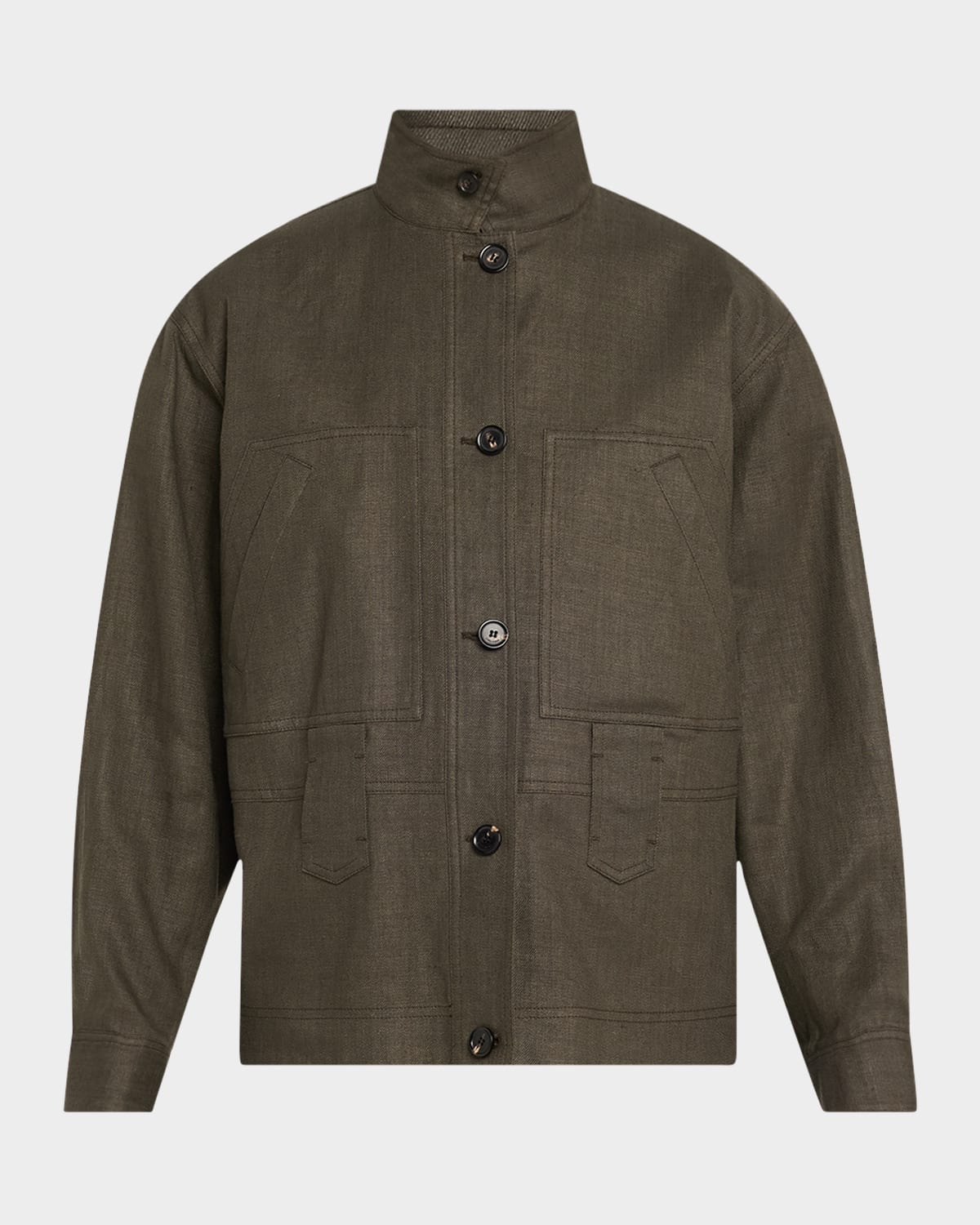 Loro Piana Jaylon Structured Linen Wool Field Jacket In Black Pine