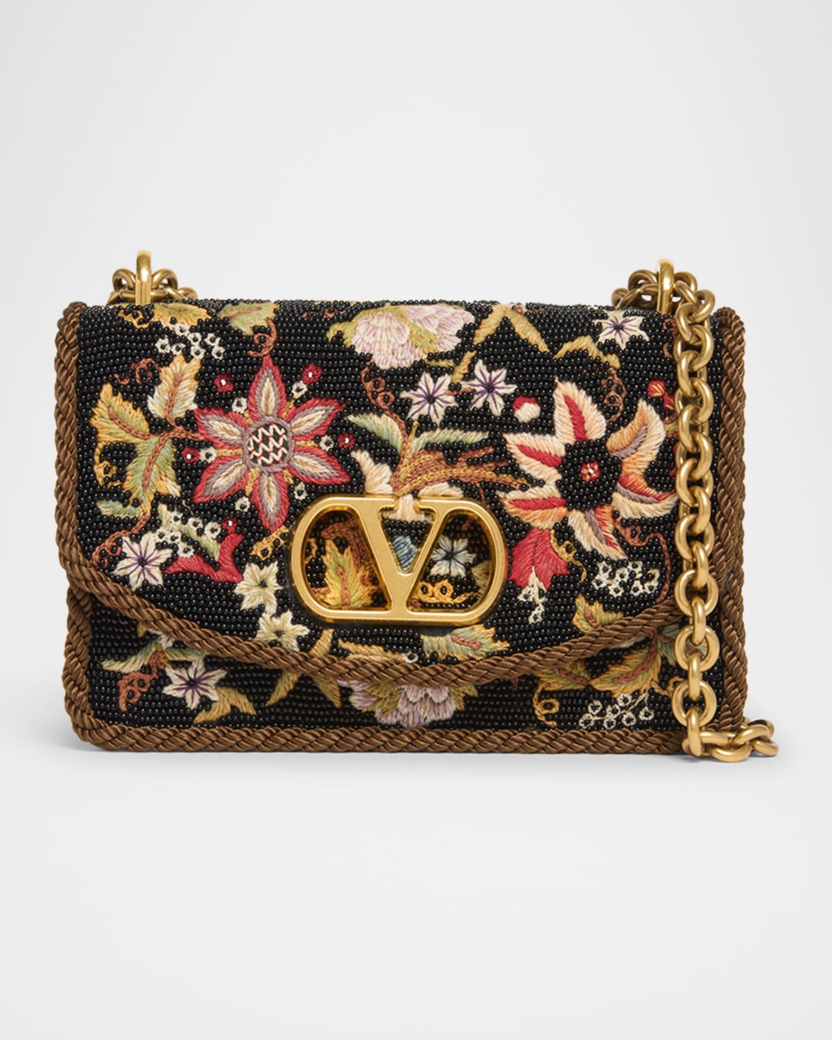 Valentino Vain Embroidered Foldover Top Shoulder Bag