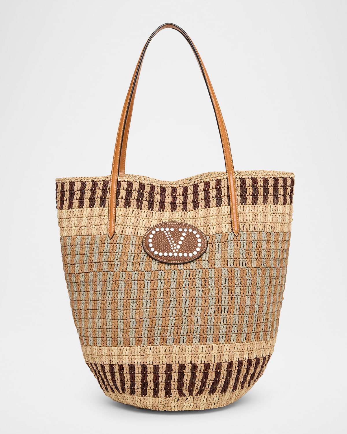 Valentino Vlogo Woven Raffia Basket Bag