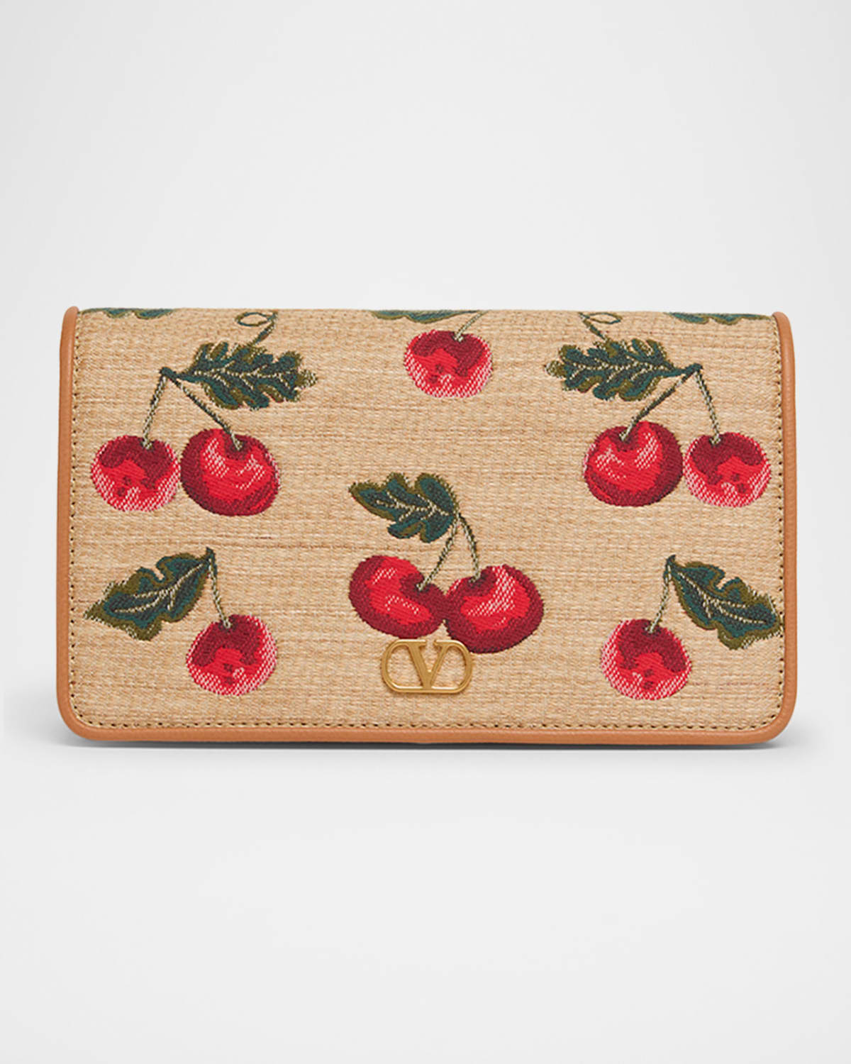 Shop Valentino Vlogo Signature Mini Cherries Jacquard Shoulder Bag In Naturale Multi