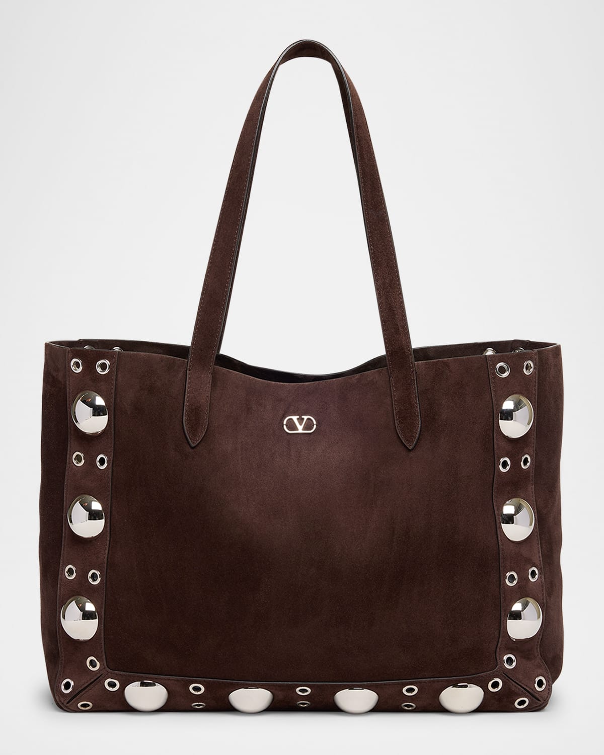 Valentino Garavani Nellcote Studded Suede Tote Bag In Testa Di Moro
