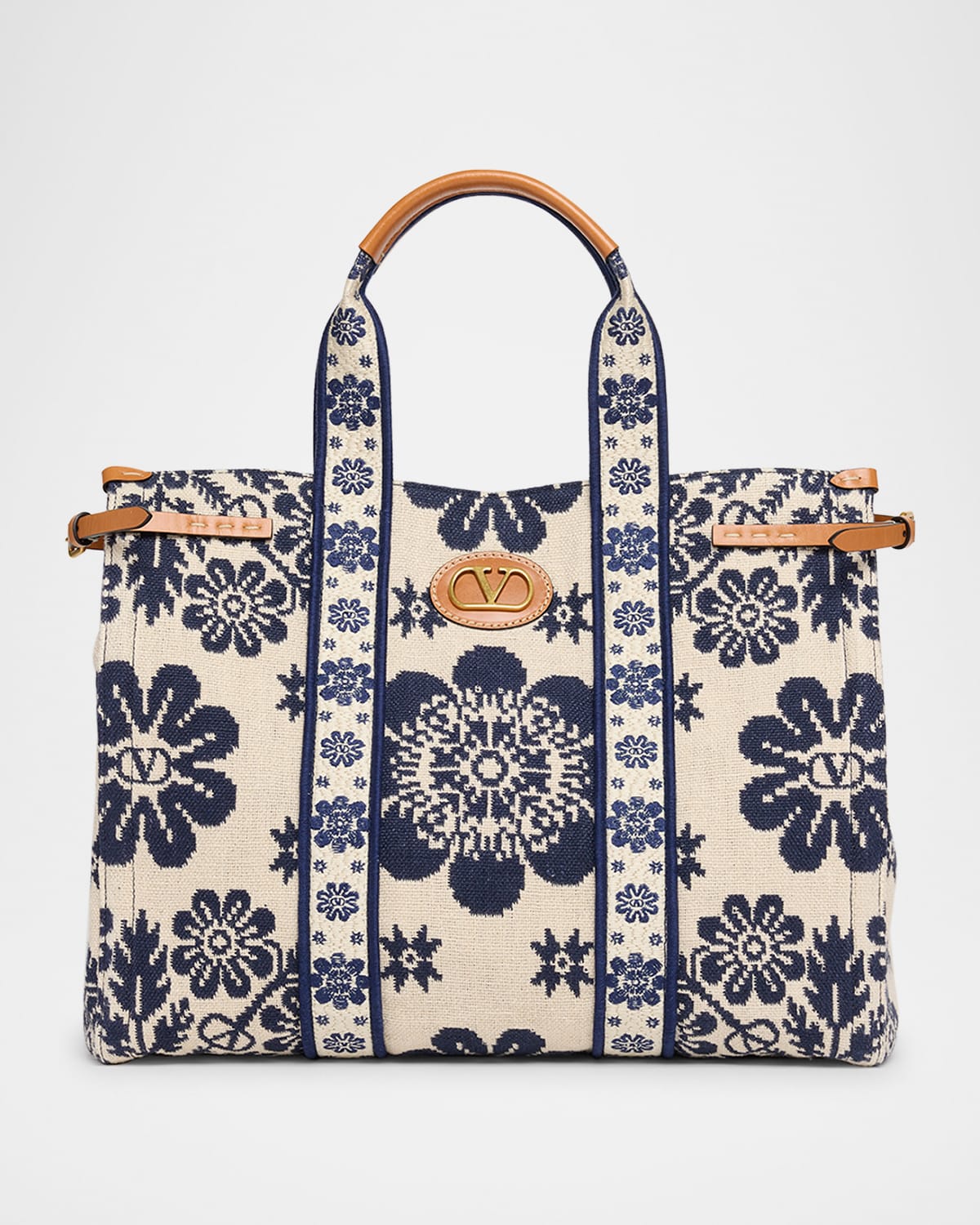 Valentino Antibes Large Leather-trimmed Floral-jacquard Tote