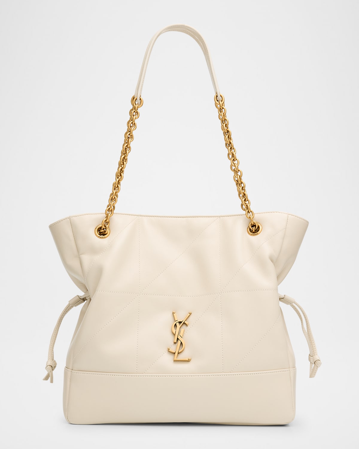 Saint Laurent Jamie 4.3 Small Ysl Tote Bag In Quilted Leather In White
