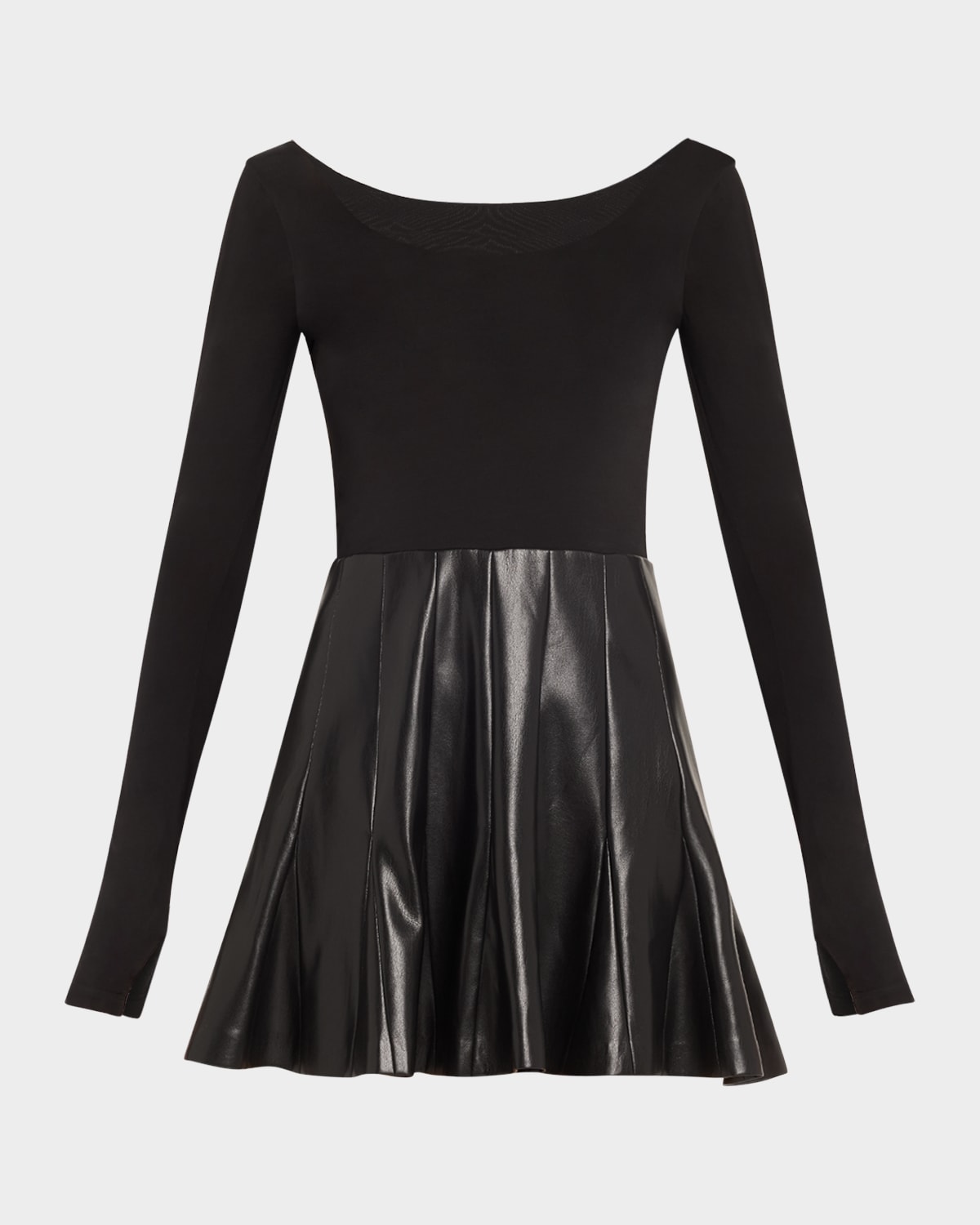 Chara Vegan Leather Long-Sleeve Pleated Mini Dress