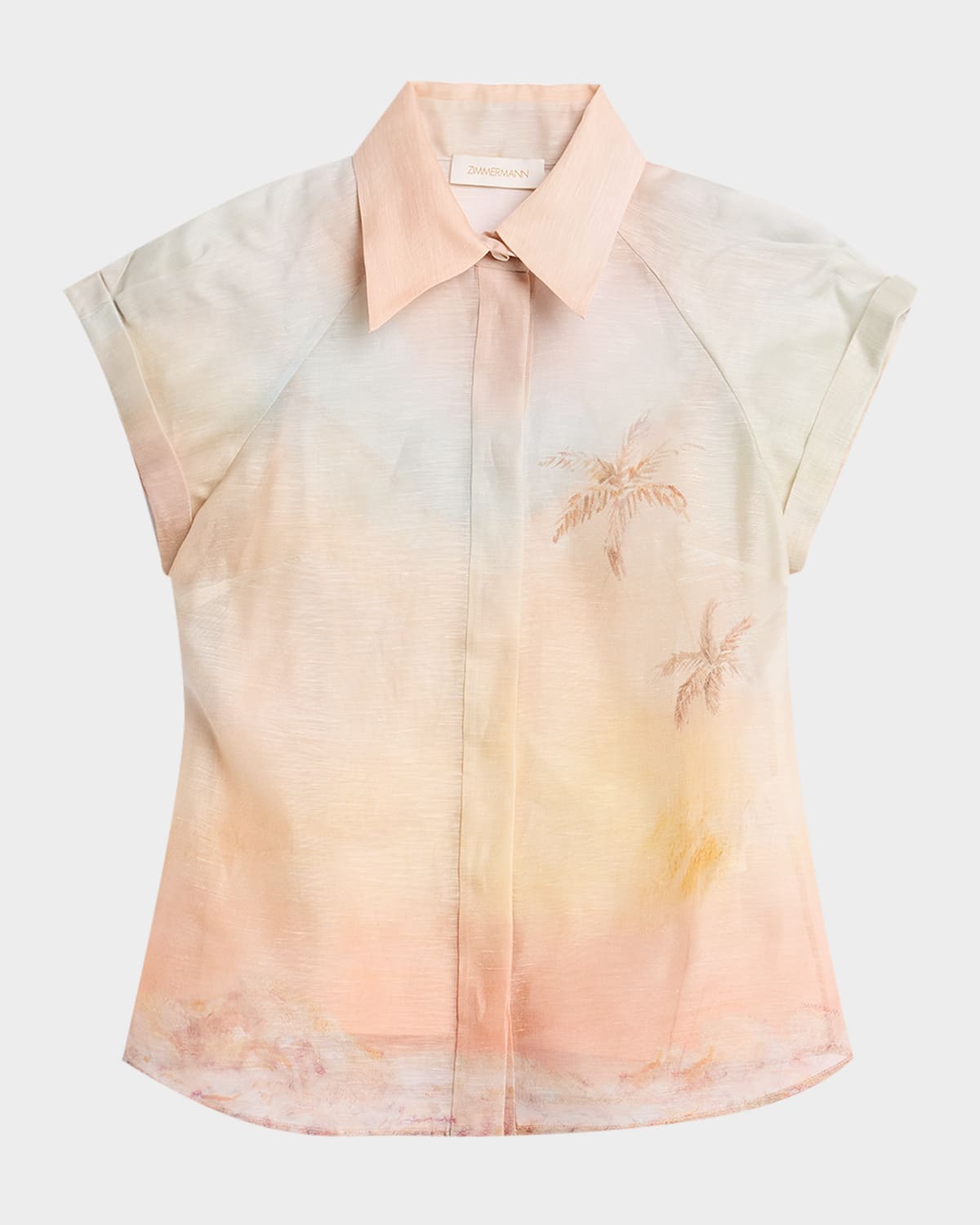 Zimmermann Illuminate Fitted Blouse In Guava Seascape