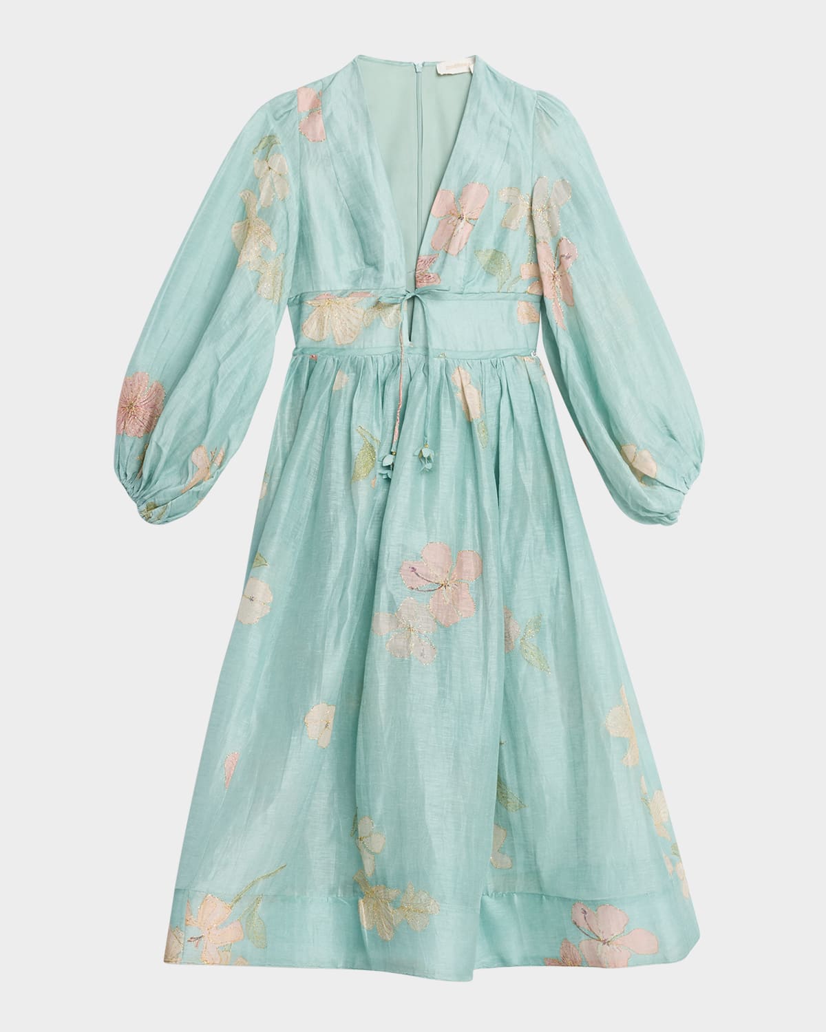 Shop Zimmermann Illuminate Drawn Billow Dress In Mint Hibiscus