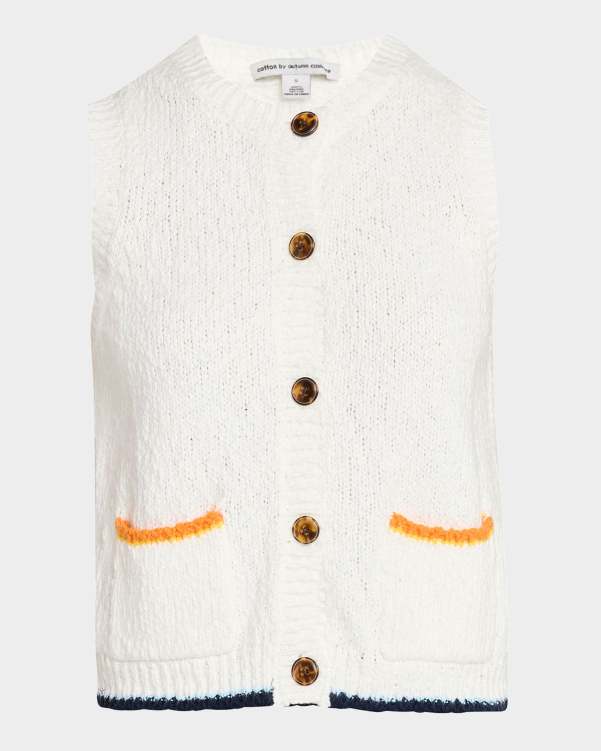 Shop Autumn Cashmere Contrast-trim Knit Cotton Vest In White Combo