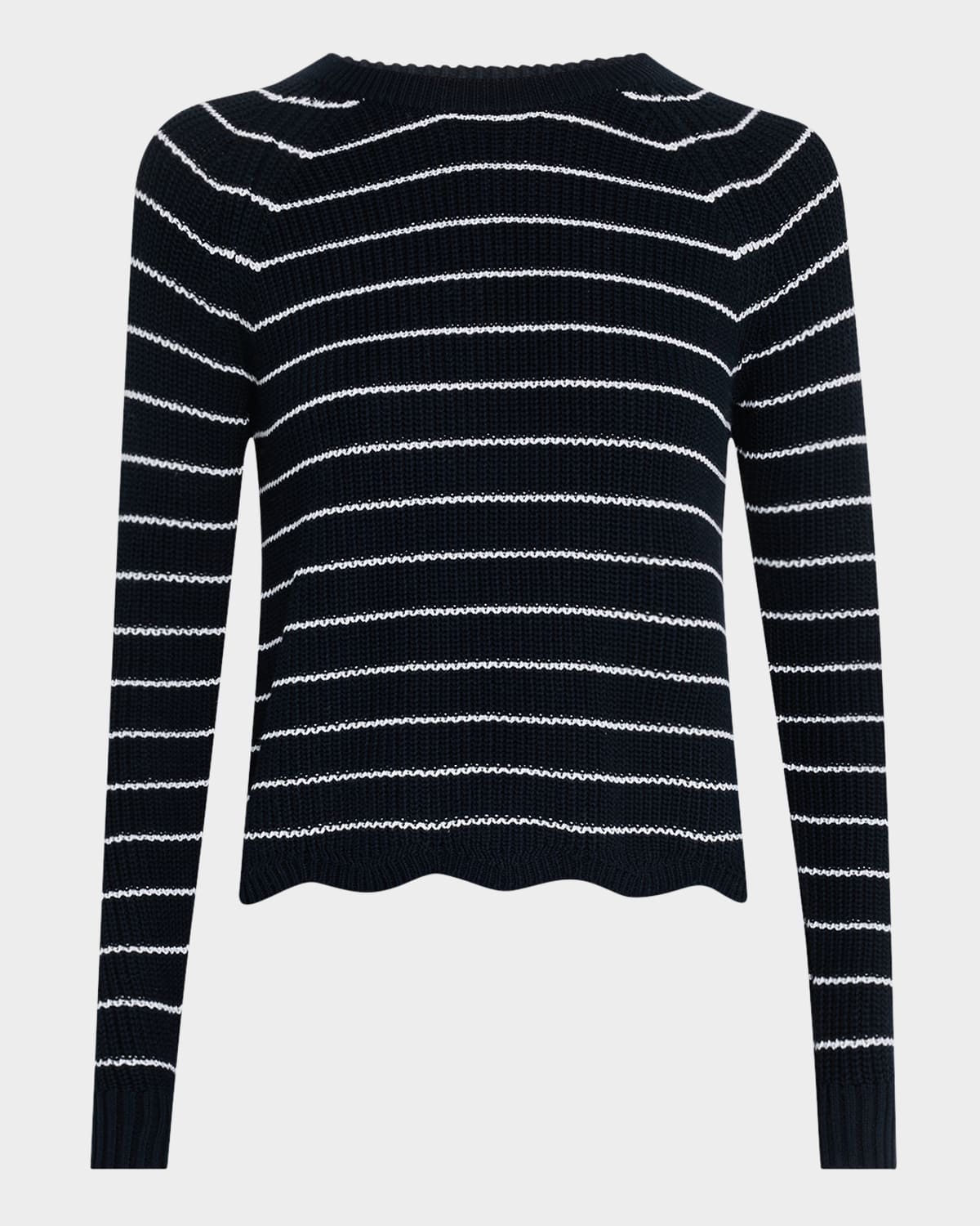 Autumn Cashmere Striped Crewneck Shaker Stitch Sweater In Navy Bluebleach White