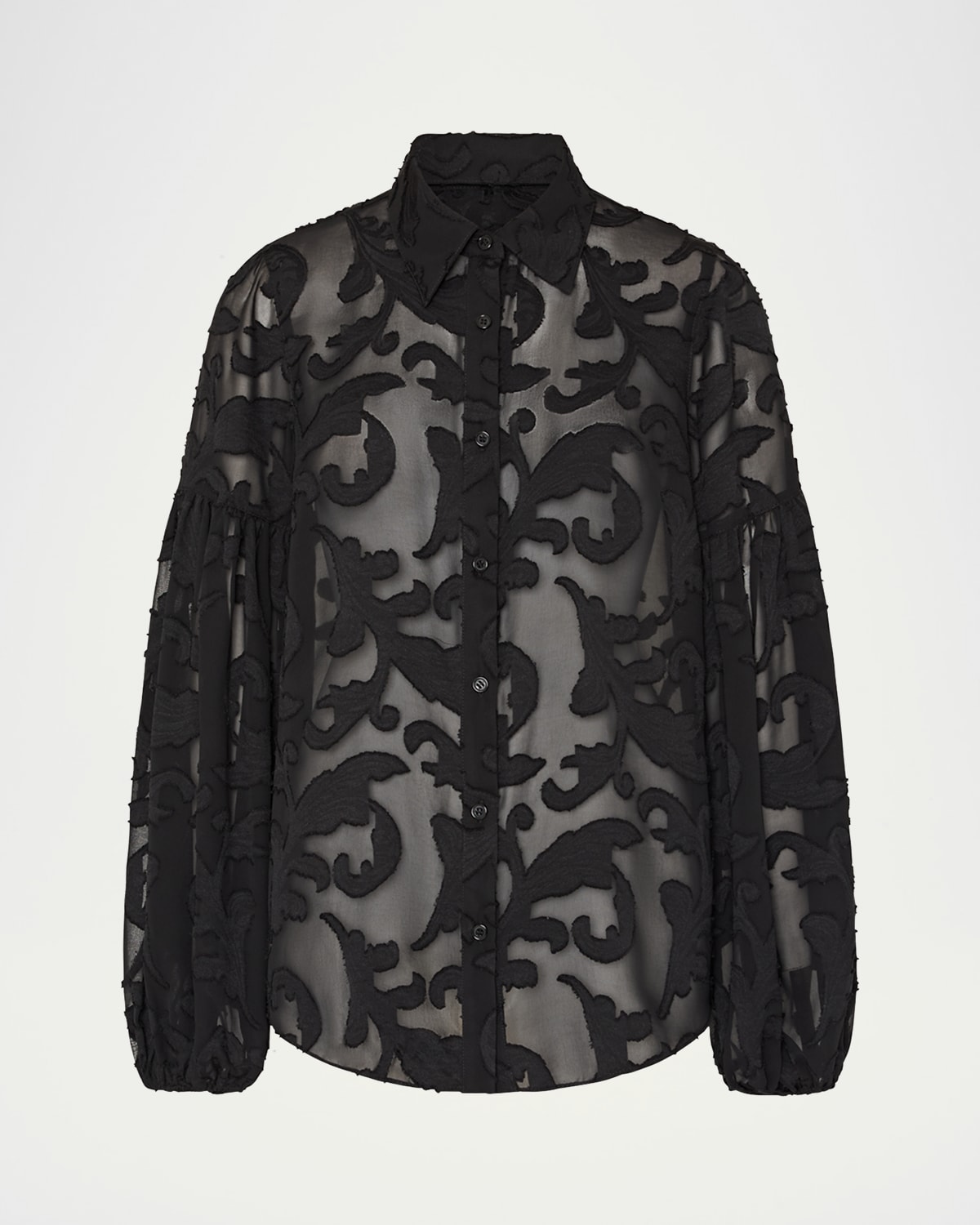 MILLY SCROLL BURNOUT BUTTON-FRONT BLOUSE 