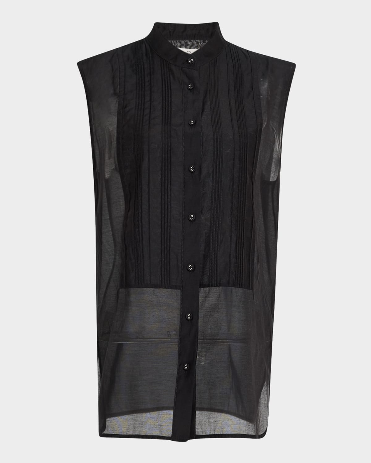 Sleeveless Pintuck Tuxedo Shirt
