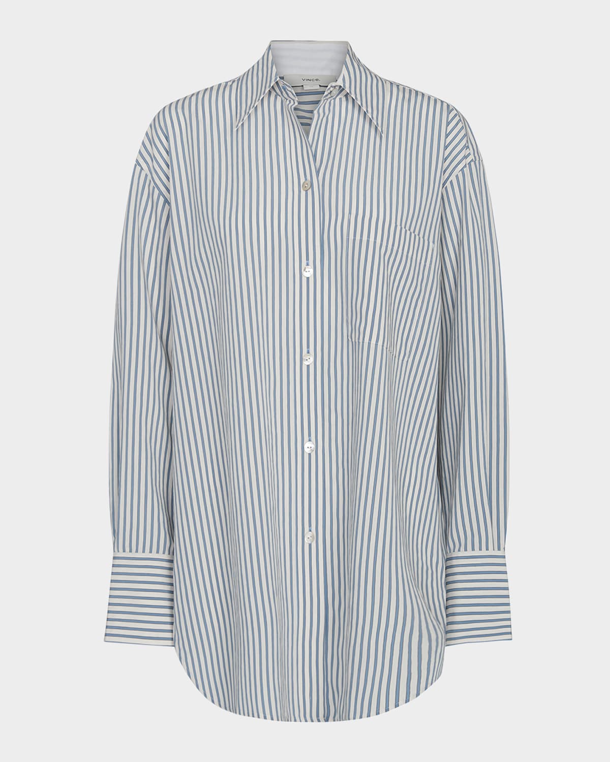 Vince Furrow Stripe Button-front Shirt In Blueoff White