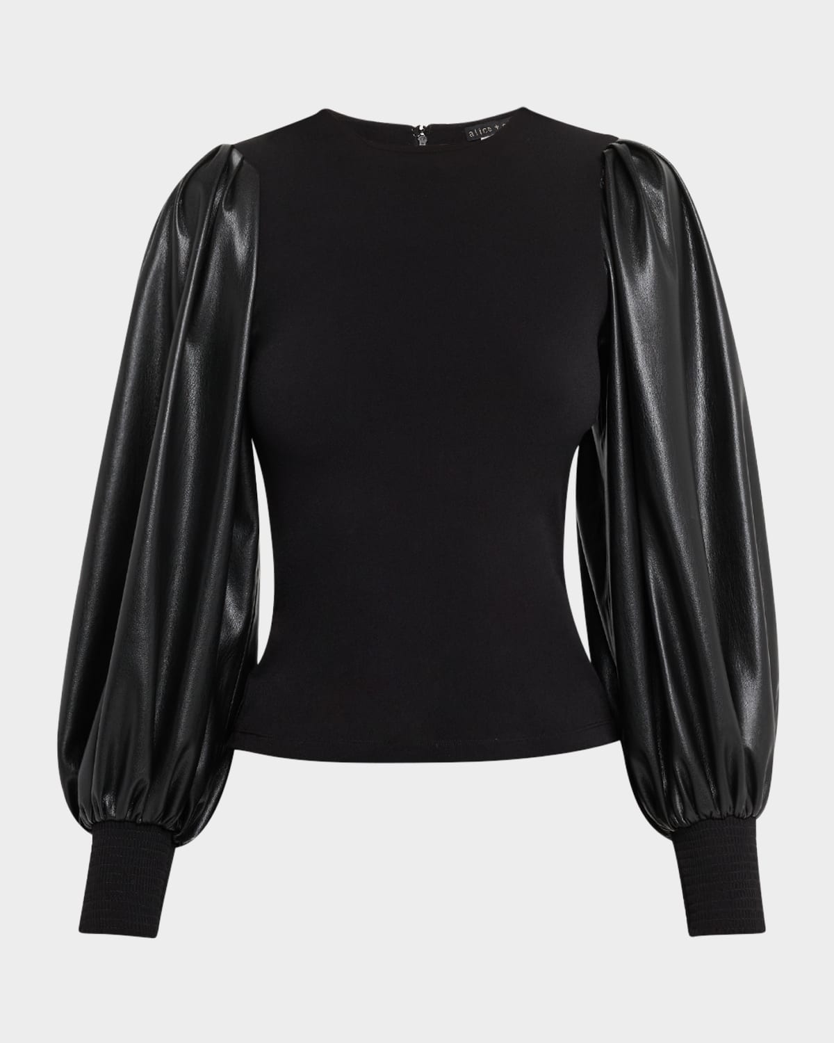 Latoria Crewneck Top with Vegan Leather Sleeves