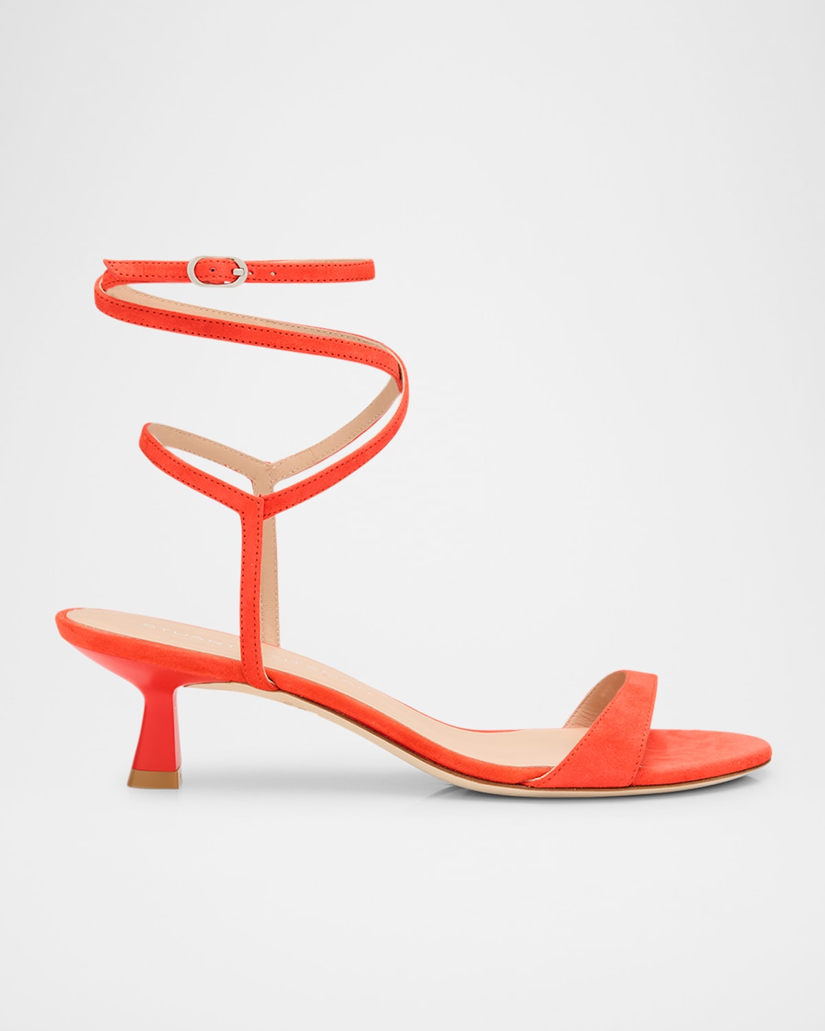 Stuart Weitzman Nudist Suede Ankle-strap Kitten Sandals In Paradise