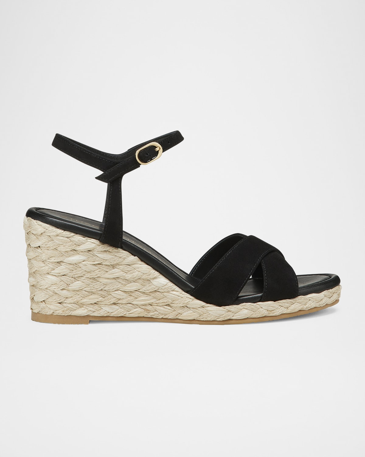 Stuart Weitzman Dayna Suede Crisscross Wedge Espadrilles In Black/natural