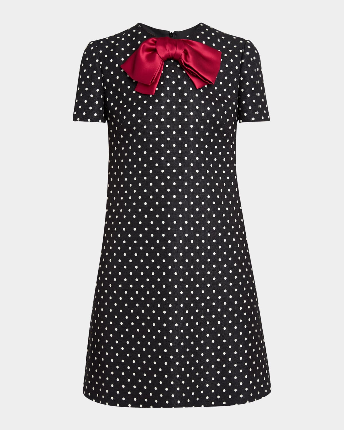 Valentino Mini Dress With Polka Dot Print And Bow Detail In Black Red