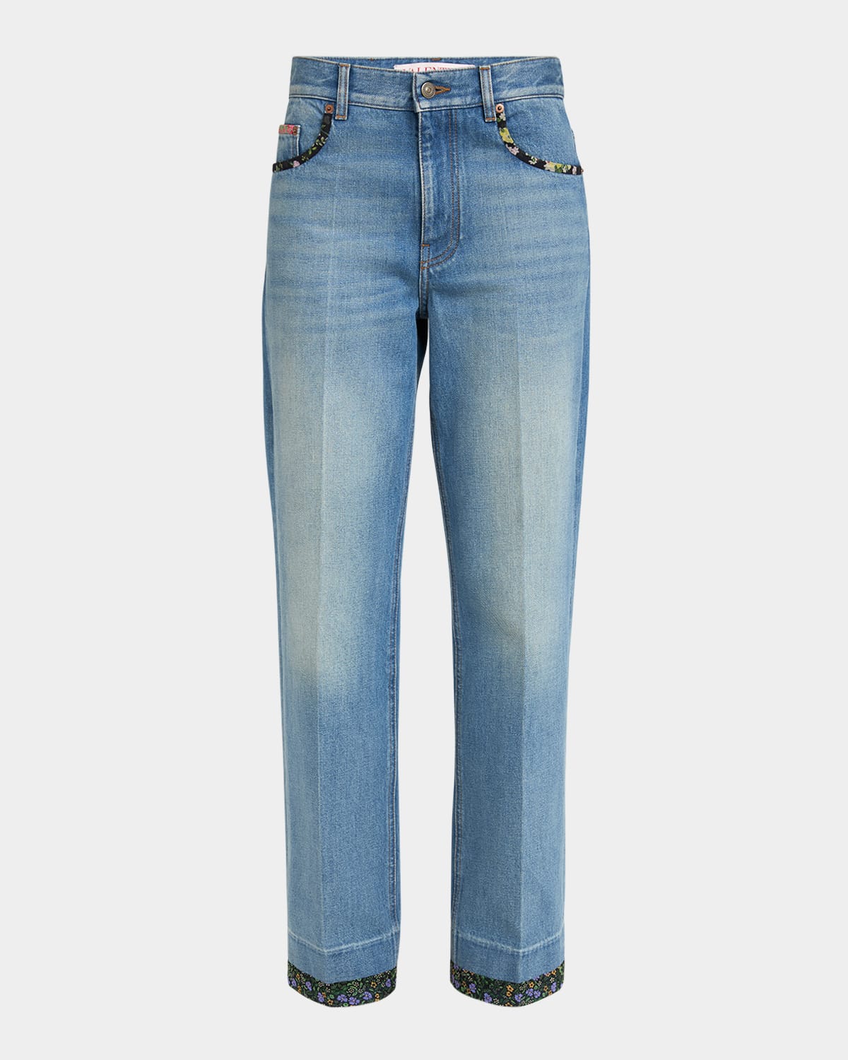Valentino Straight-fit Denim Pants With Colorful Embellishments In Denim